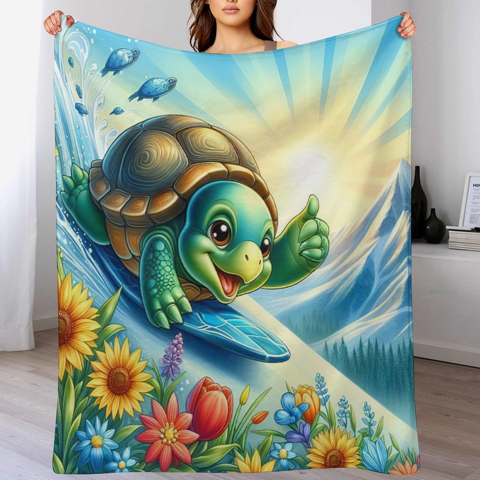 Couverture tortue pour enfant et adulte en flanelle douce chaude 100x130cm