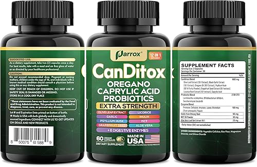 Miniatura 8 de CanDitox - Cápsulas de orégano, ácido caprílico, ajo, hoja de olivo, cáscara de psyllium, regaliz, probióticos, inulina, aloe vera, aceite MCT,