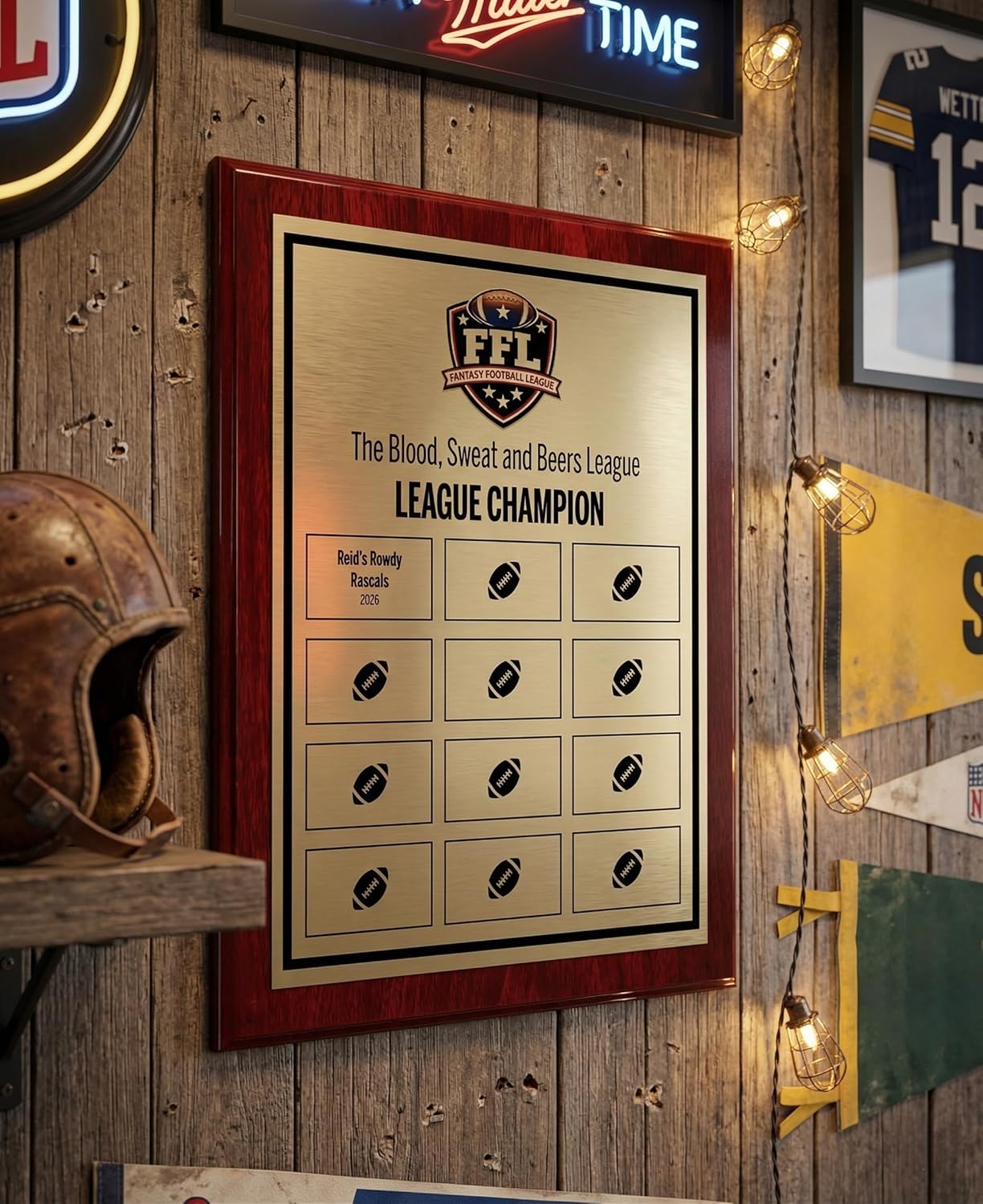 Fantasy Football Plaque with Customizable Plates - Perpetual League Trophy Personalized with Add on Plates - FFL Award for Winner - Customize Now!