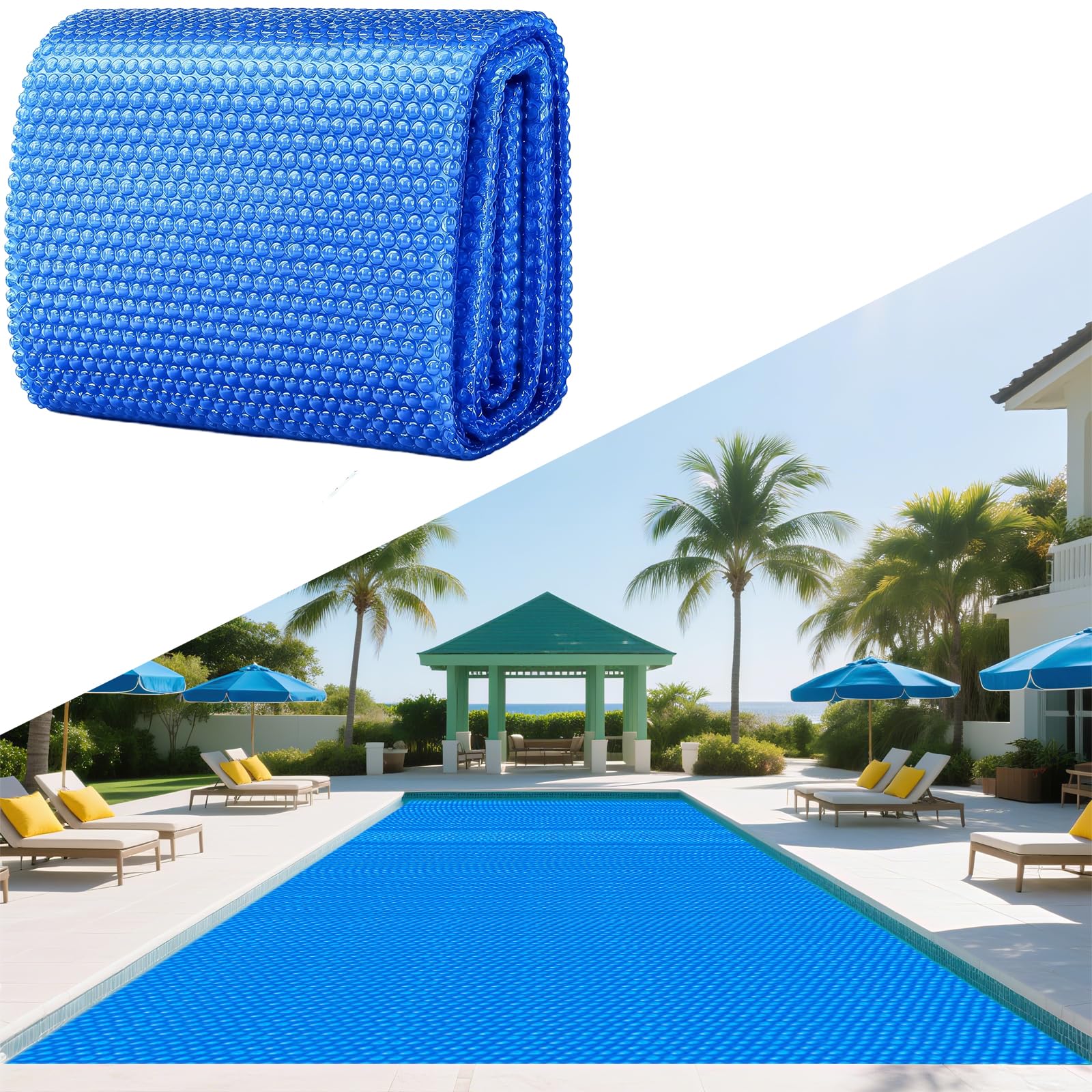 Bâche à Bulles Piscine 500 x 700 cm Épaisseur 400 µm, Anti-Pluie Anti-Poussière Protection UV, Effet Chauffant Écologique, Découpable, Foglio Solaire, Bâche Rectangulaire, Bleu