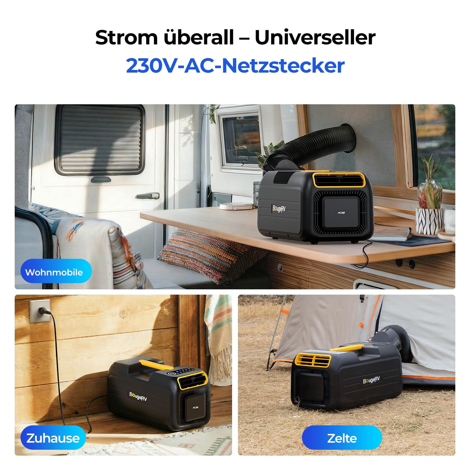 BougeRV Tragbare Klimaanlage 3500 BTU Kühlen Mobile Klimaanlage für Camping | 10 Minuten Schnelle Kühlung, App-Steuerung, 5 Fach Funktion, R290 Gas, AC 100V-240V, für Zelt, Van