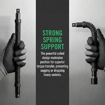1/2 Flexible Shaft Extension Extender Torque Socket, Ratchet Socket Wrench Extension For Compact Spaces,Heavy Duty Spring Extender Tool, Bendable Connecting Rod Bar For Auto Repair & Appliance (Set D)