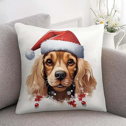 Miniatura 7 de Fundas de cojín de satén, divertidas fundas de almohada de Navidad, con diseño de perro que asoma, Cocker Spaniel con sombrero de Papá Noel, fundas