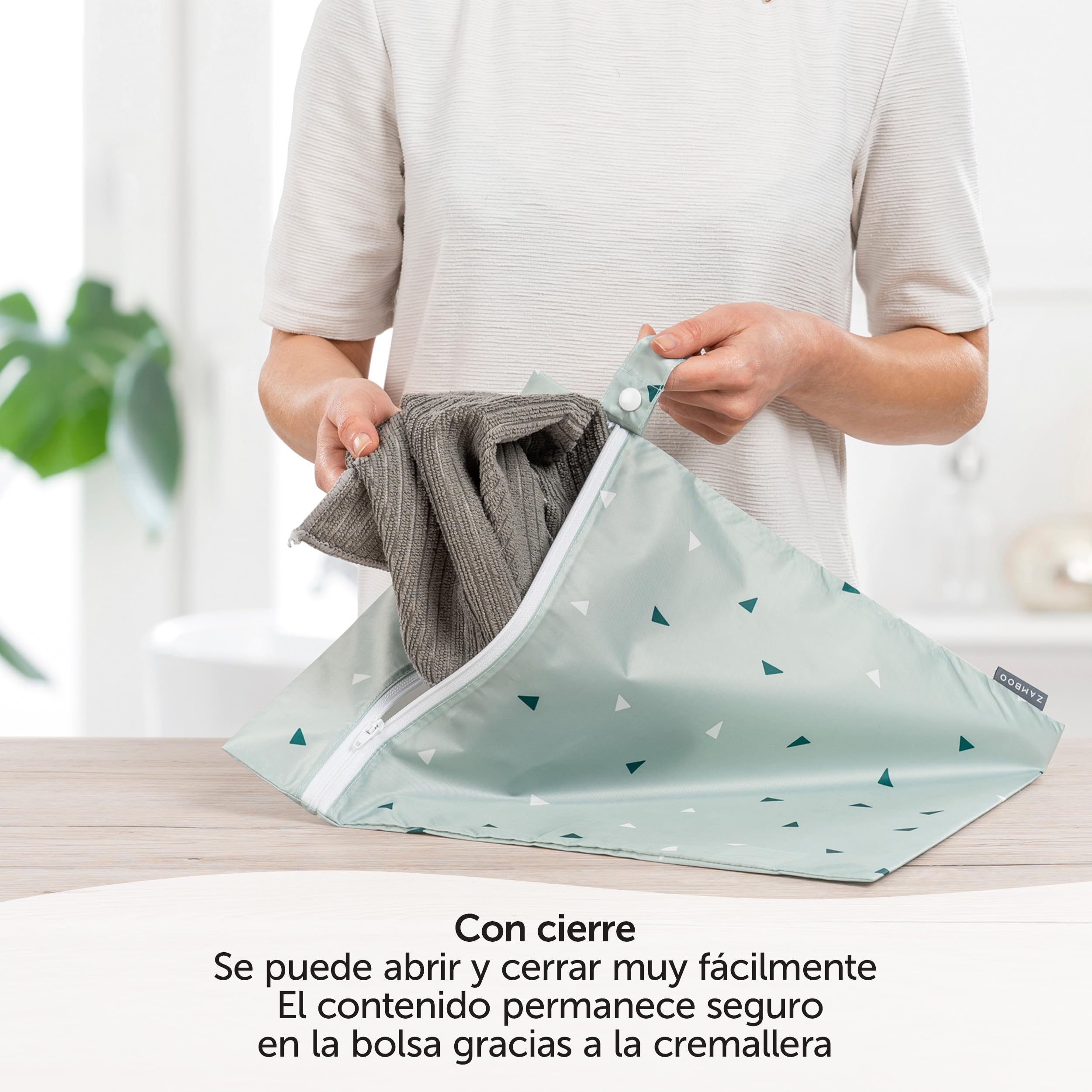 Zambo Bolsa Pañales Bebe Repelente al Agua 3 Uds, Bolsa Muda Guarderia Certificadas Sin Sustancias Nocivas, Set de Bolsas de Tela con Cremallera 3 Tamaños - Verde