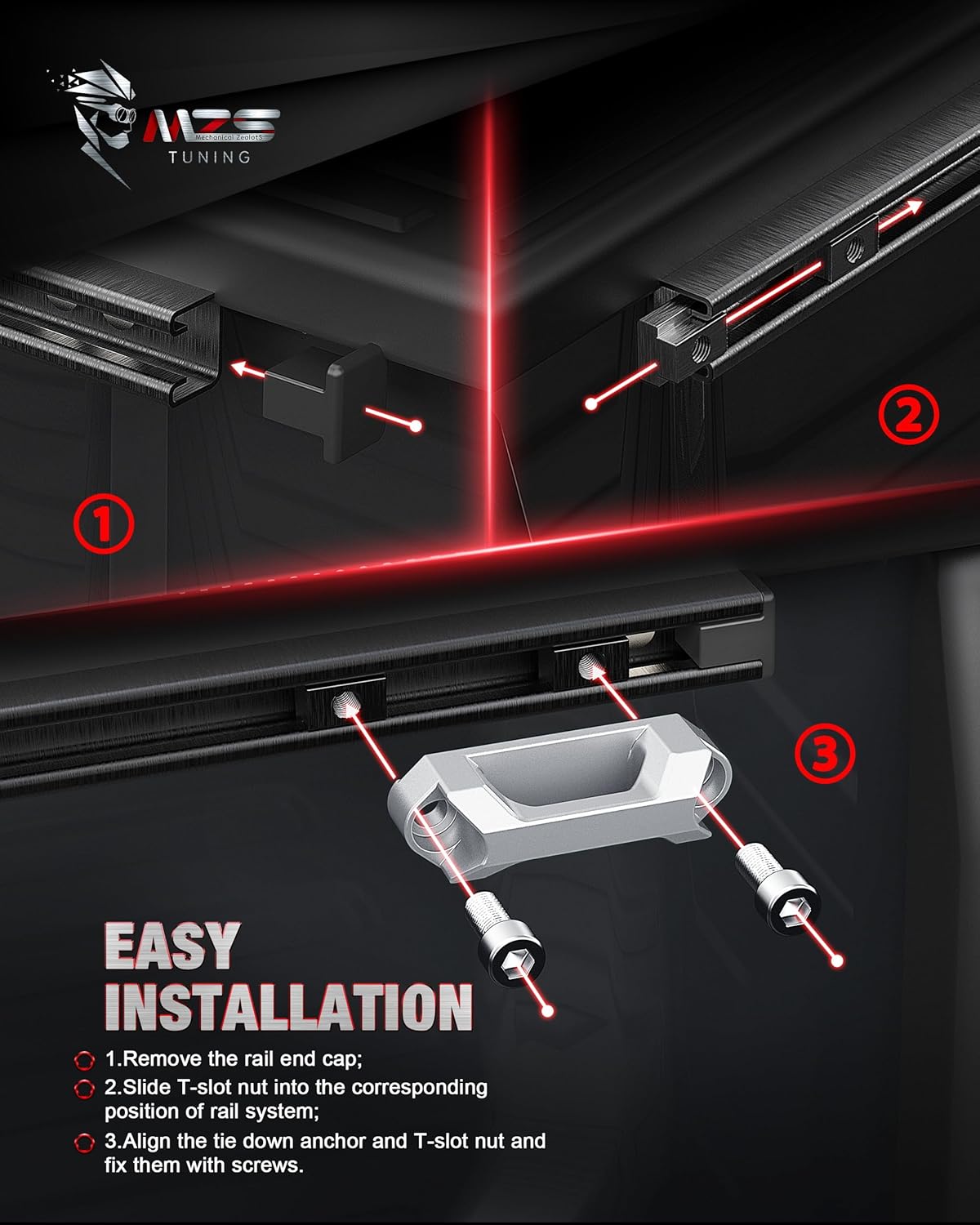 MZS Bed Cleats Truck Rail Tie Down Anchors Compatible with Tacoma Tundra Pickup for Cargo Trailer, Replace PT278-35160 PT278-0C010, Pack of 4