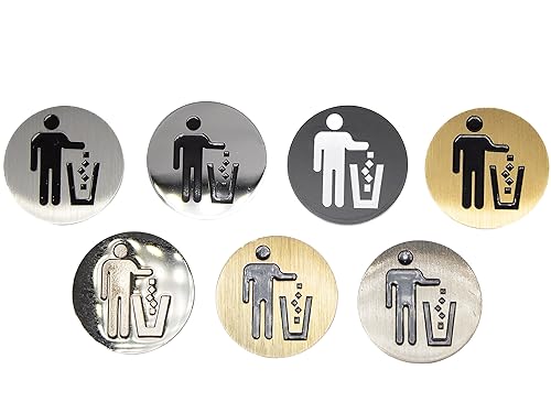 Miniatura 2 de Logotipo de basura, emblema, medallón, cocina, oficina, parte delantera del gabinete, 1.5 pulgadas, acero inoxidable, latón, negro mate, cantidad 1