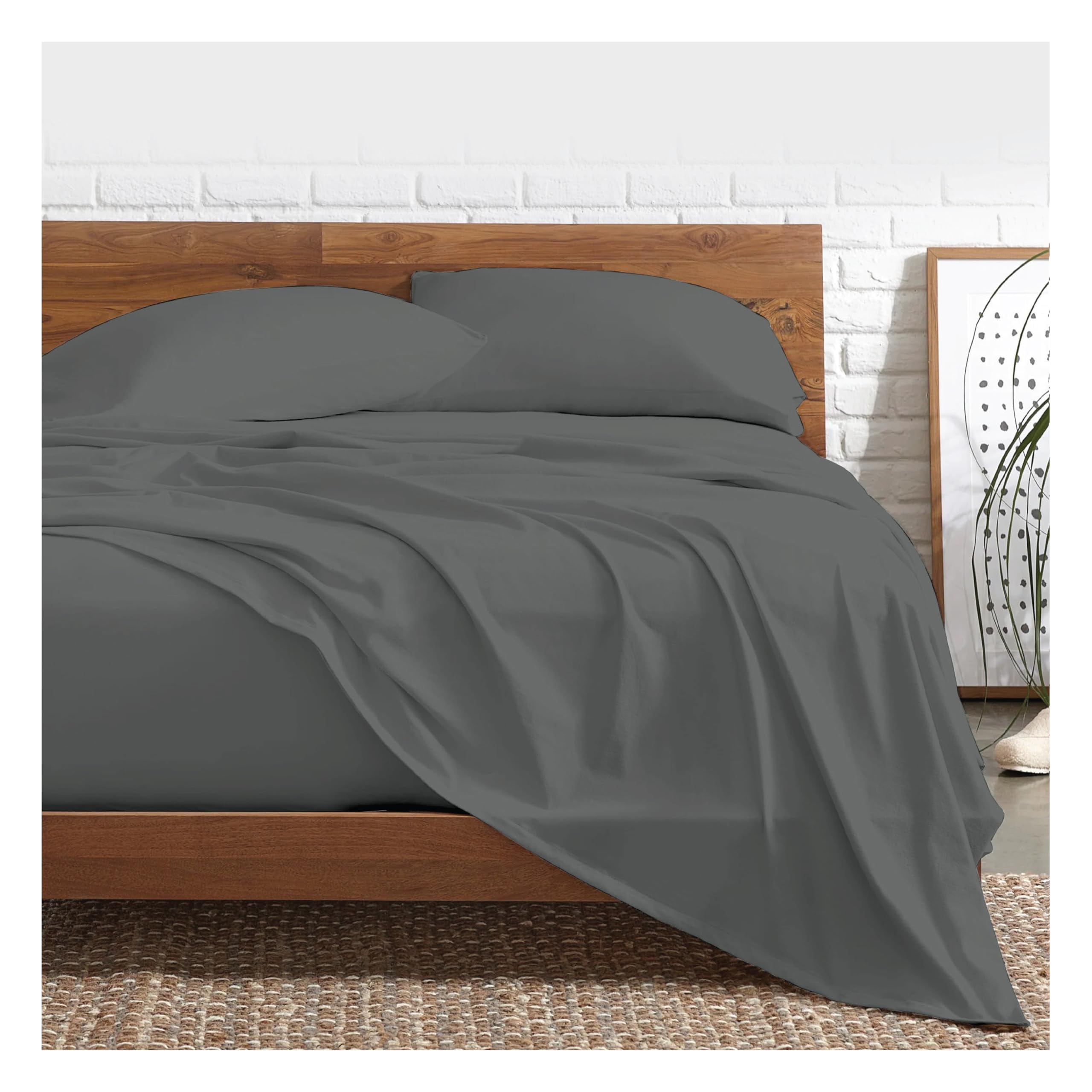 Funky Gadgets Flat Sheet Super King Size, Charcoal - 100% Egyptian Cotton Bed Sheets, 300 Thread Count Luxury Hotel Quality Cotton Bedding, Plain Dyed Breathable Flat Bedsheets Only (275x 310cm)
