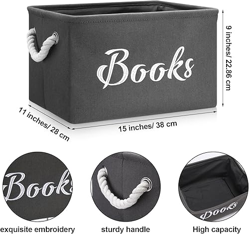 Miniatura 2 de 2 contenedores de almacenamiento de libros para guardería, juguetes, libros, tela, 15 x 11 x 9 pulgadas, cesta de almacenamiento de libros para