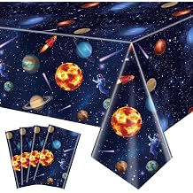 4 Pack Outer Space Tablecloths - Solar System Table Covers, 51x87 Plastic Disposable Rectangle Planet Table Cover for Kids Space Theme Birthday Party Decorations, Galaxy Theme Party Supplies