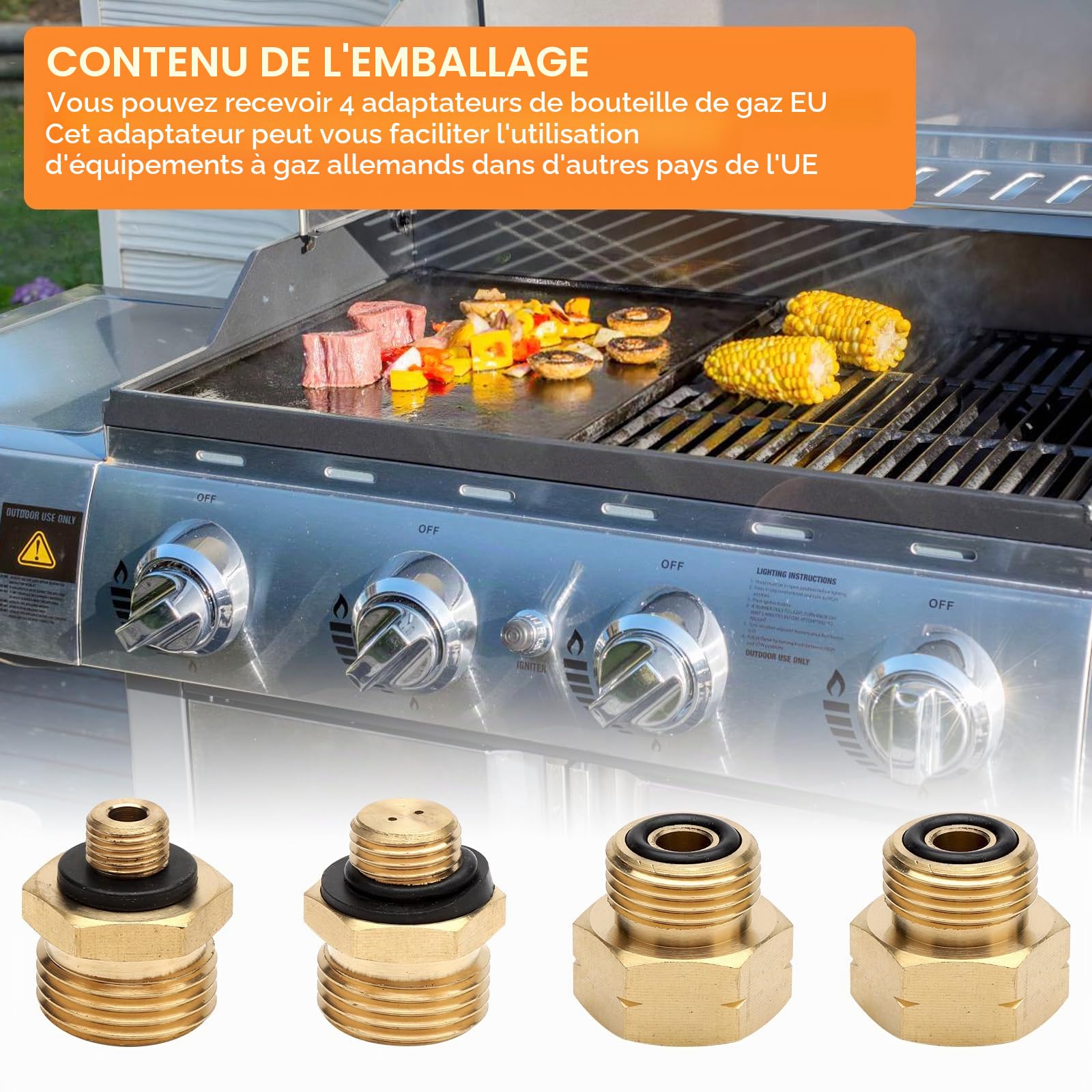 Adaptateur gaz Allemand Kit de 4 adaptateurs pour Adaptateur Bouteille gaz raccord gaz en Laiton pour Le raccordement de détendeurs à des Bouteilles de gaz étrangères