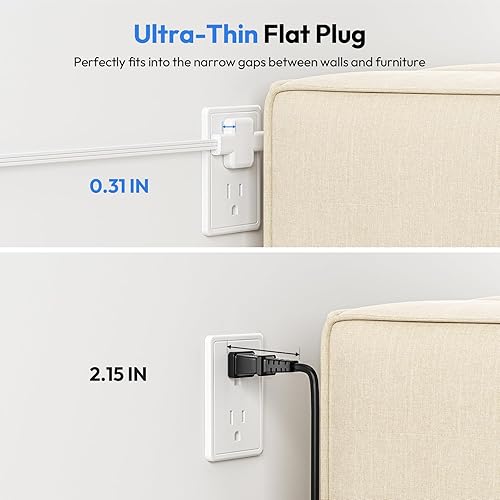 Miniatura 5 de NTONPOWER Cable de extensión doble de 12 pies, divisor de cable de extensión doble, cable de alimentación de 6 pies en cada lado, 1 USB C y 2 USB A