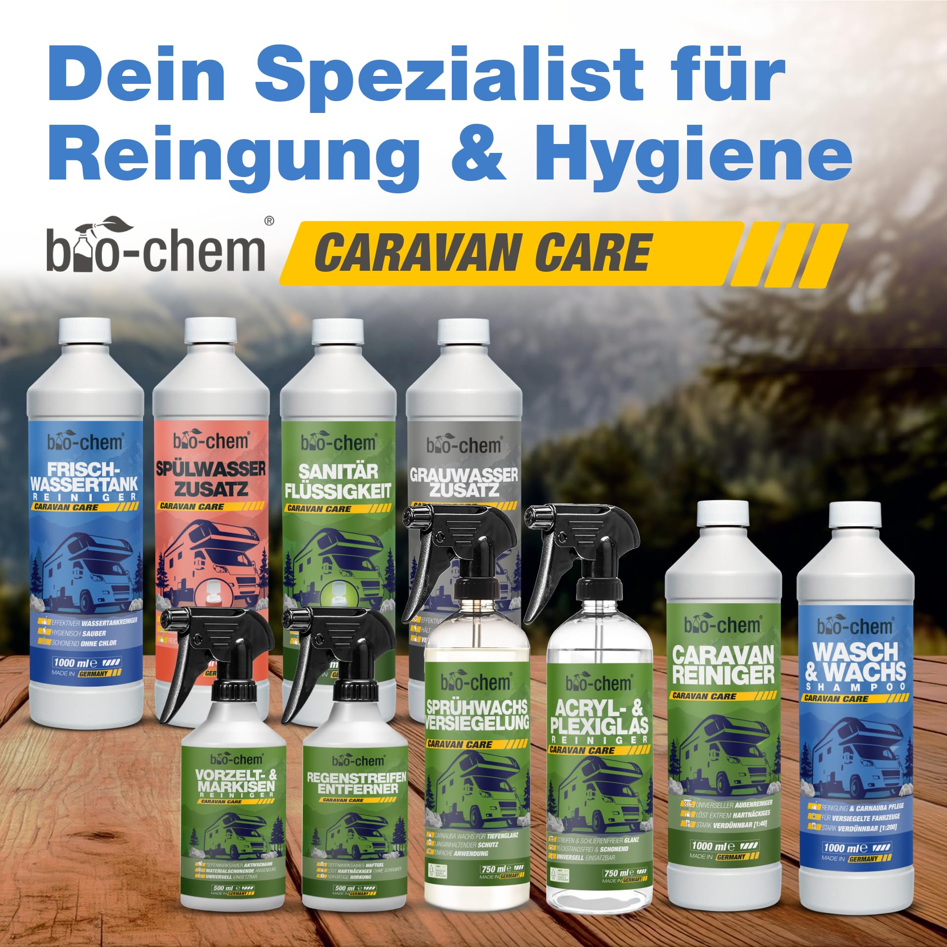 bio-chem Caravan Wasch & Wachs Shampoo 2x 1L | Konzentrat mit Carnaubawachs für Wohnmobil, Wohnwagen & Boot | pH-neutral