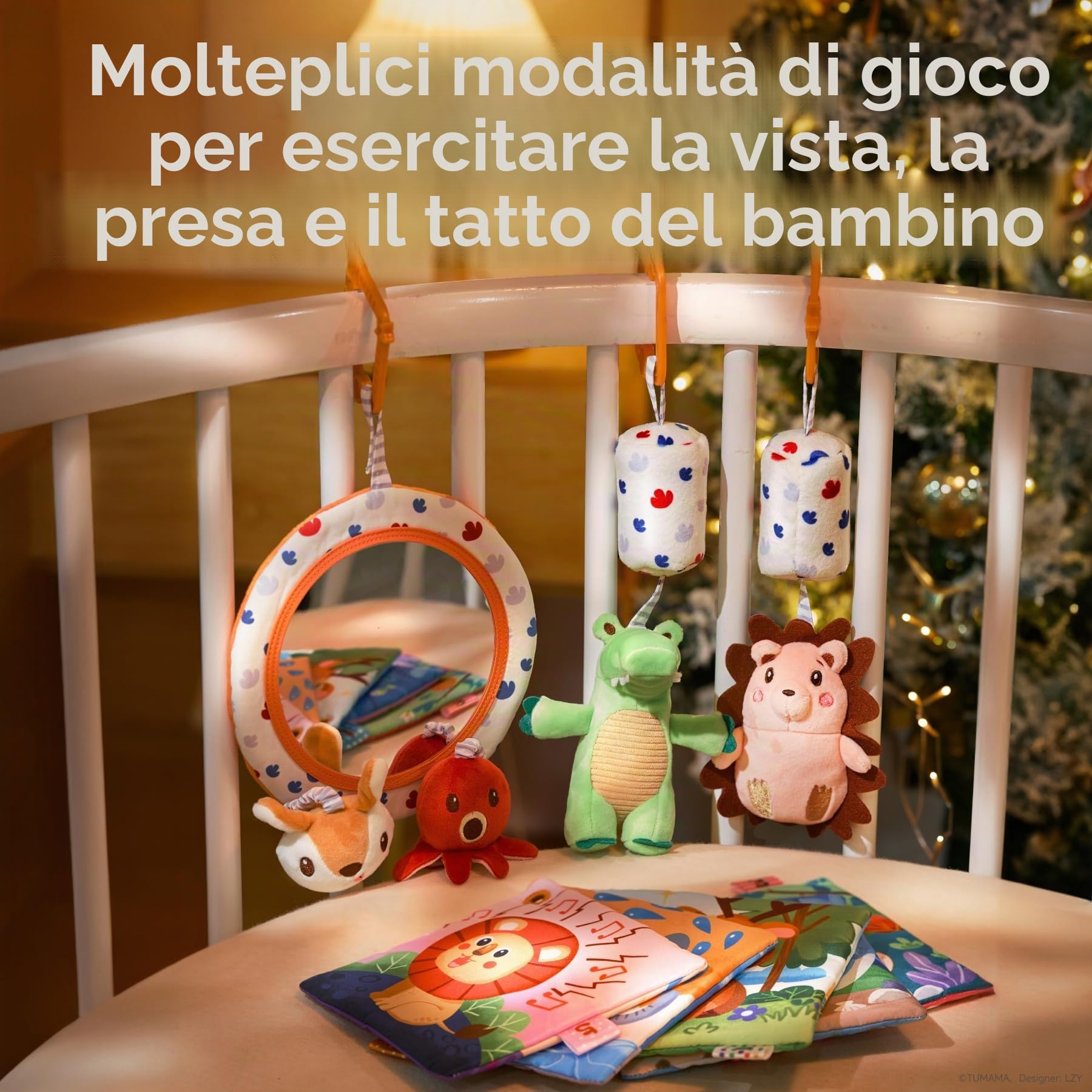 TUMAMA KIDS Giochi Neonato con Giocattoli per Passeggini, Specchio, Libro Morbido, Giochi Montessori Neonato 0-3-6 Mesi, Sensoriali Regalo Neonati Maschio Femmina