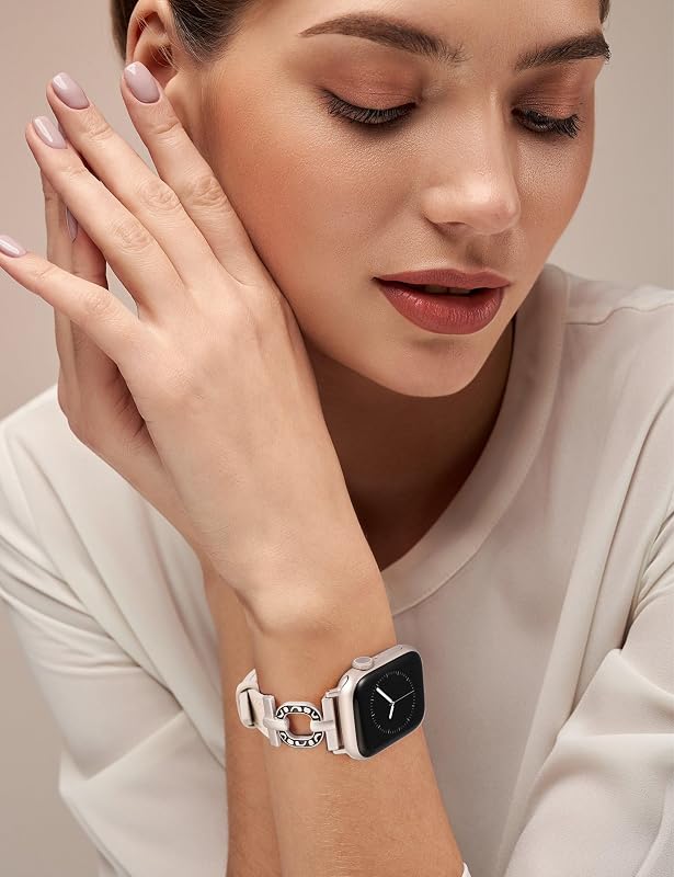 TOYOUTHS Bőr Óraszíj Apple Watch 41/40/38/42mm Női Elegáns Vékony Bőrpánt O-alakú Csattal iWatch Series 11 10 9 8 7 6 5 4 SE Polar Star