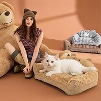 Vista 8 de LE SURE Cama para gatos para mascotas - Alfombrilla esponjosa para perros pequeños con diseño original de oso, sofá de apoyo para perros con funda