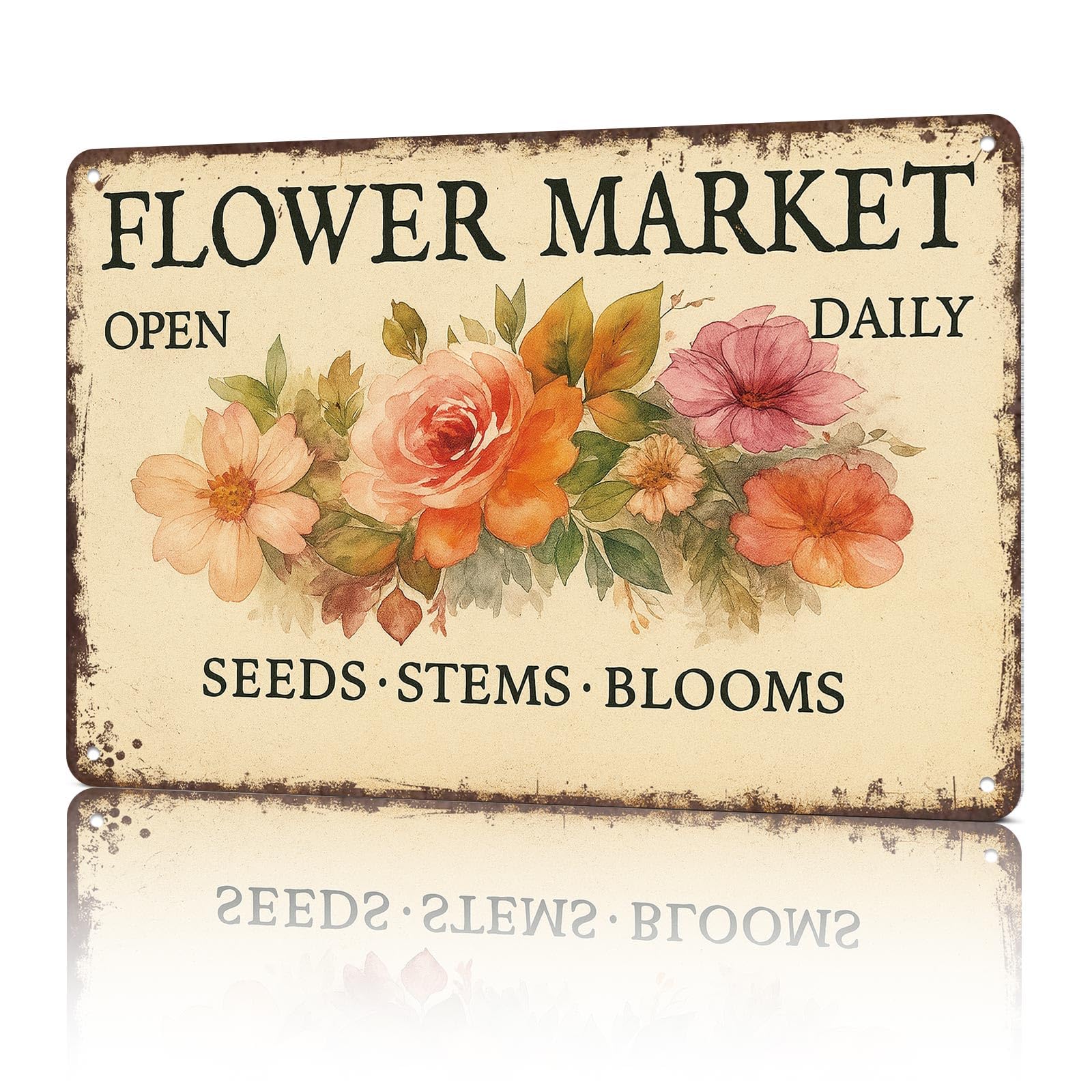 KWQDOZF Metal Signs Poster 8x12inch Tin Sign - Flower Market, Vintage Floral Art Aluminum Sign Wall Art For Home Room Bedroom Office Decor