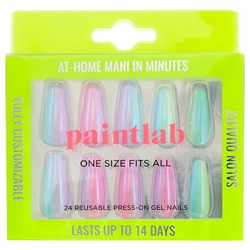 PaintLab Chrome Press On Nails - Check you out II, Coffin Press On Nails, Fake Nails, 30 Nails in 15 Sizes with Glue, Reusable Salon Quality Nail Press Ons