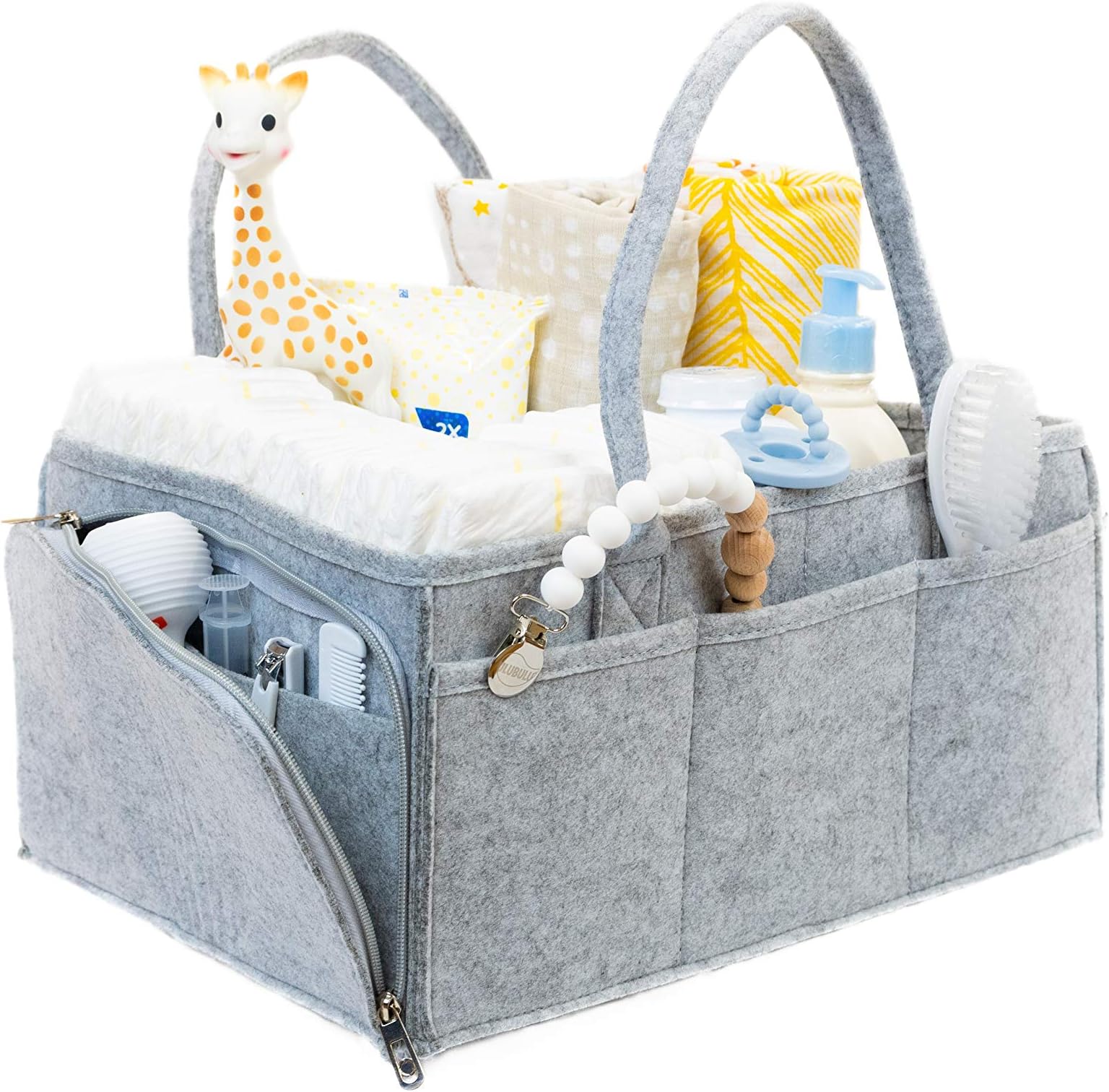 Diaper Caddy Organizer - Parenting Made Easy - Large Portable Diaper Organizer to Store All Babyโs Nursery Essentials To Go - Baby Diaper Caddy Organizer Bag With Zipper Pocket