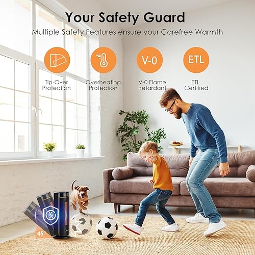 Miniatura 4 de Oraimo Calentador de espacio, calentadores eléctricos portátiles de 1500 W de 16 pulgadas para uso en interiores, oscilación de 70, temporizador de