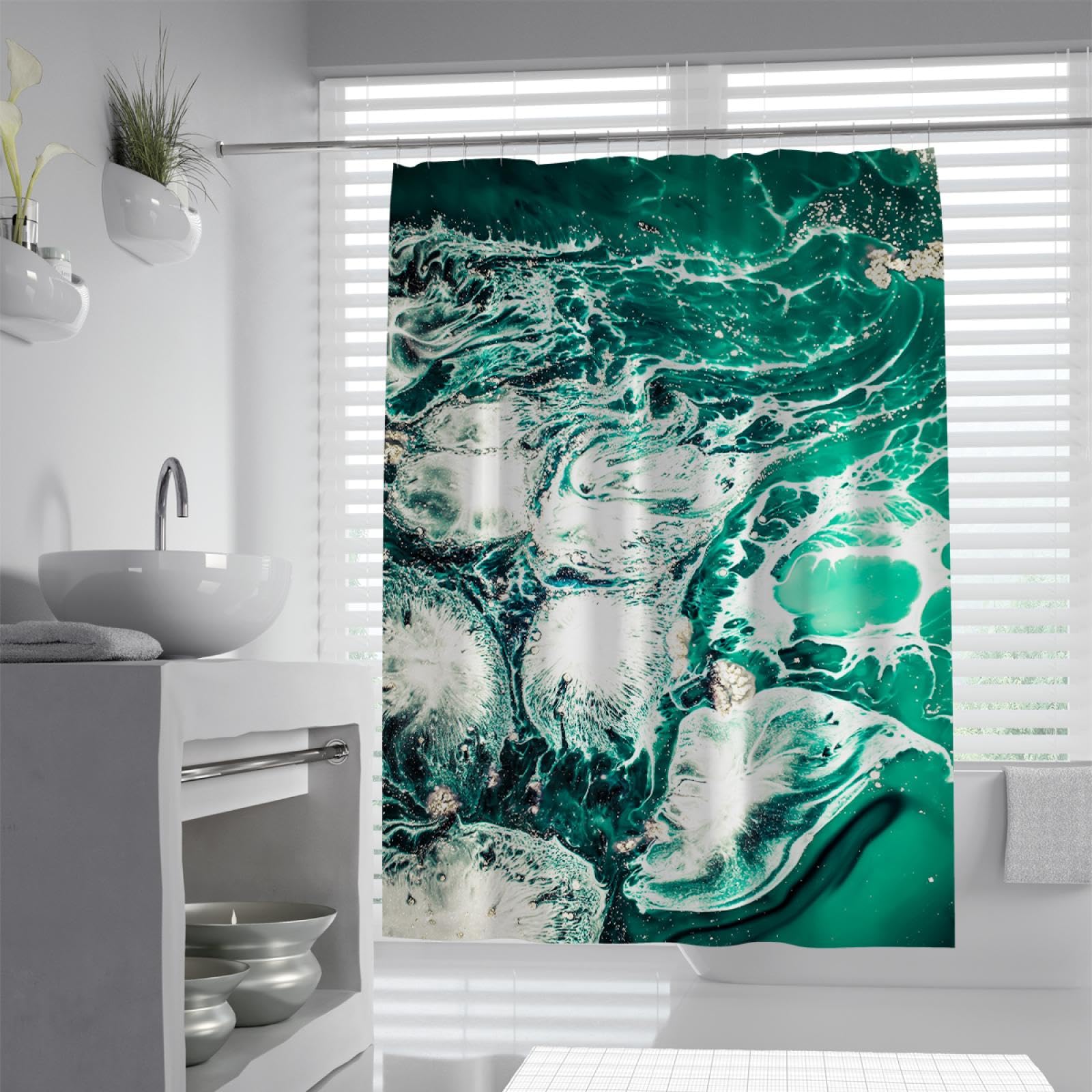 Luxus-Duschvorhang Weißer grüner Marmor Duschvorhang-Liner waschbar extra lang waschbar Hochleistungs-Stoff-Duschvorhang-Sets 200x180 cm
