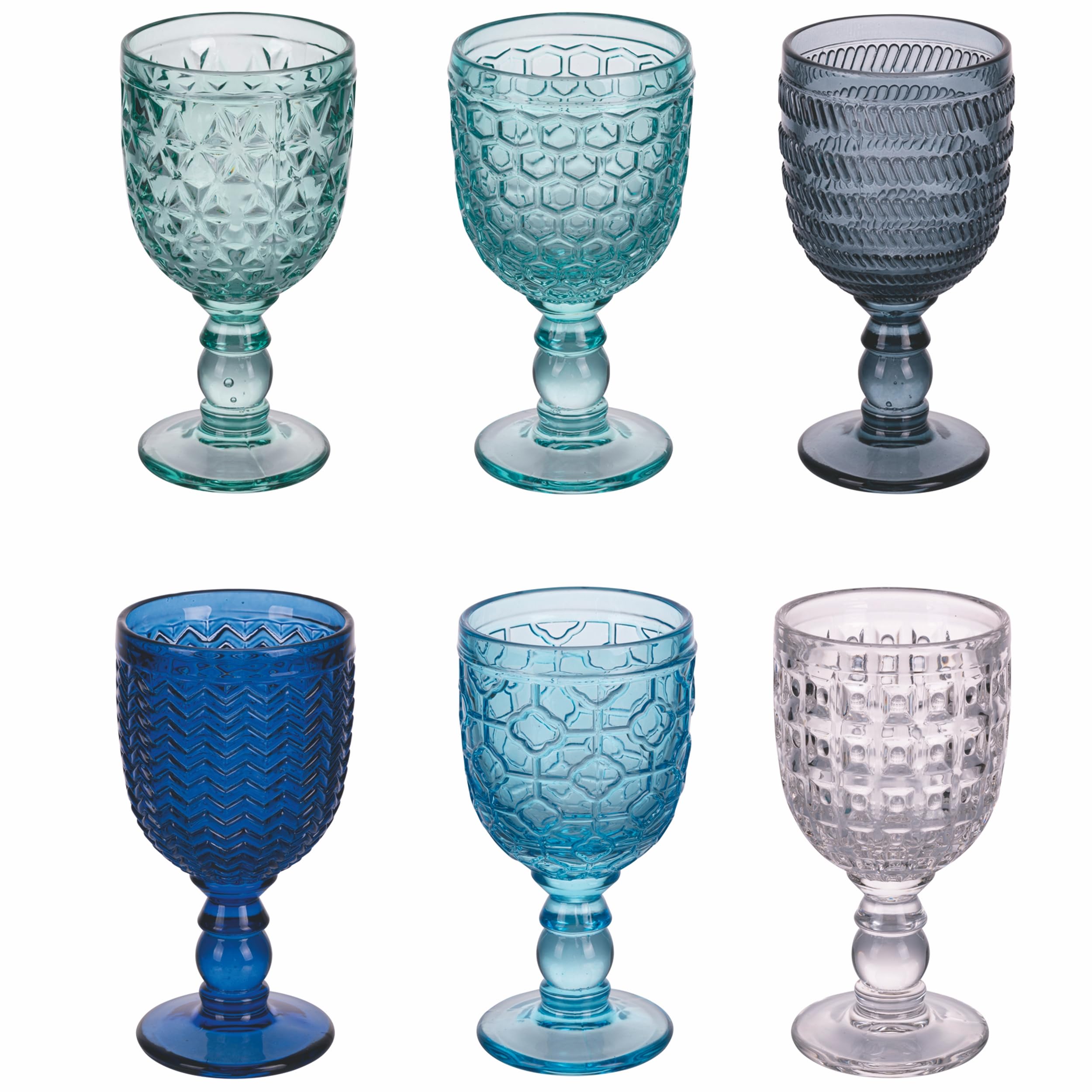 Villa d'Este Home Tivoli Set of 6 Glasses 280 ml in Glass, Machined Surface, Geometrie Ocean