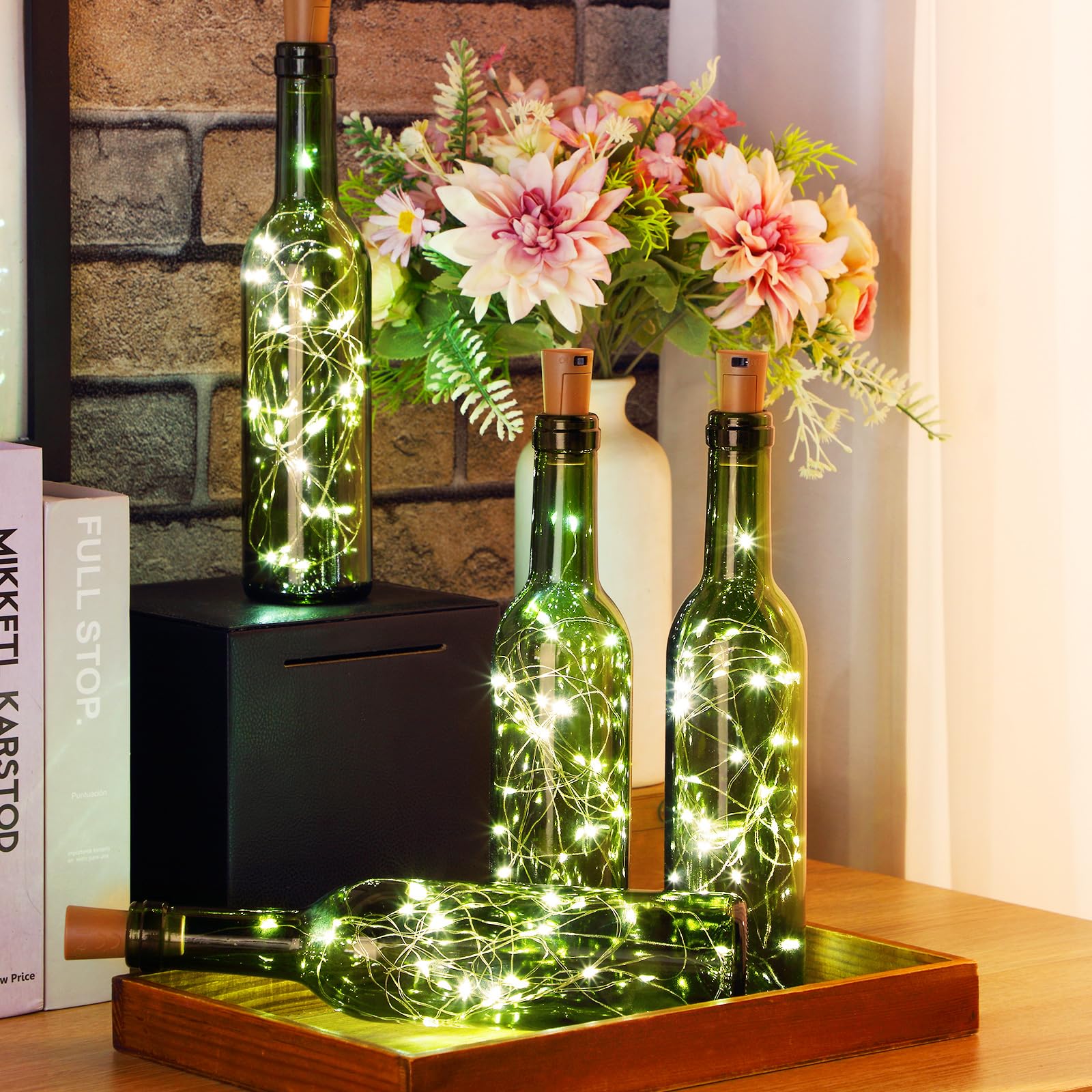 Rtteri 24 luci per bottiglie di vino con sughero, 12 bottiglie di vino vuote e 12 luci a 30 LED impermeabili a batteria, per decorazioni per feste di nozze (bottiglia verde scuro, 25,4 x 6,1 cm)