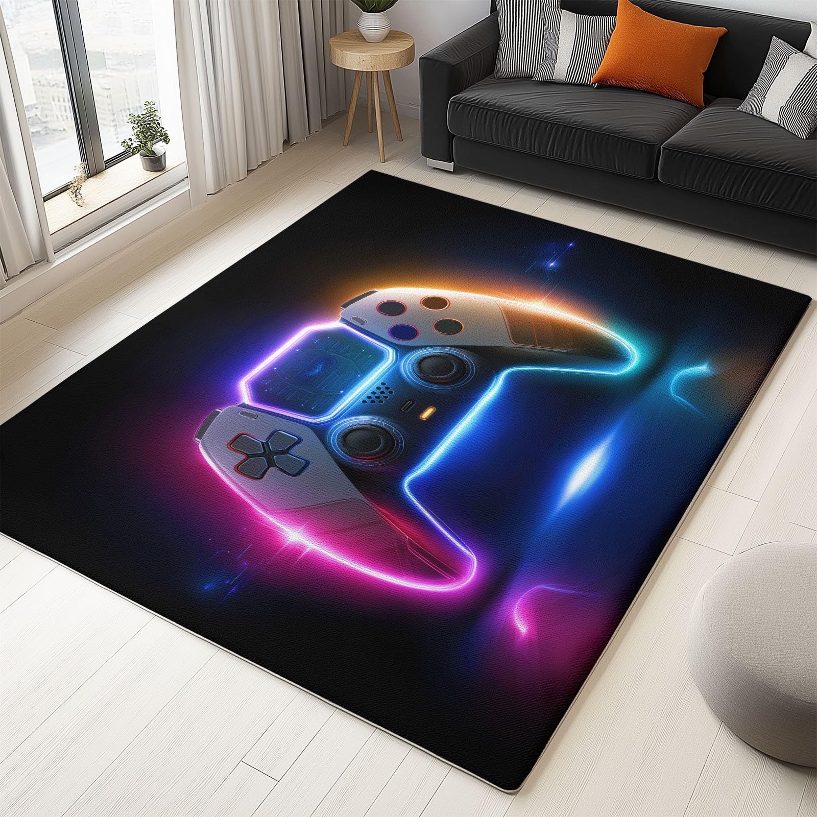 Tappeto Salotto Corto Pile Controller Gioco Luci Al Neon Tecnologia Giochi, Tappeti Corridoio Lungo 140 x 200 cm Morbido Lavabile Antiscivolo, per Soggiorno Camera da letto e Sala da Pranzo Cucina