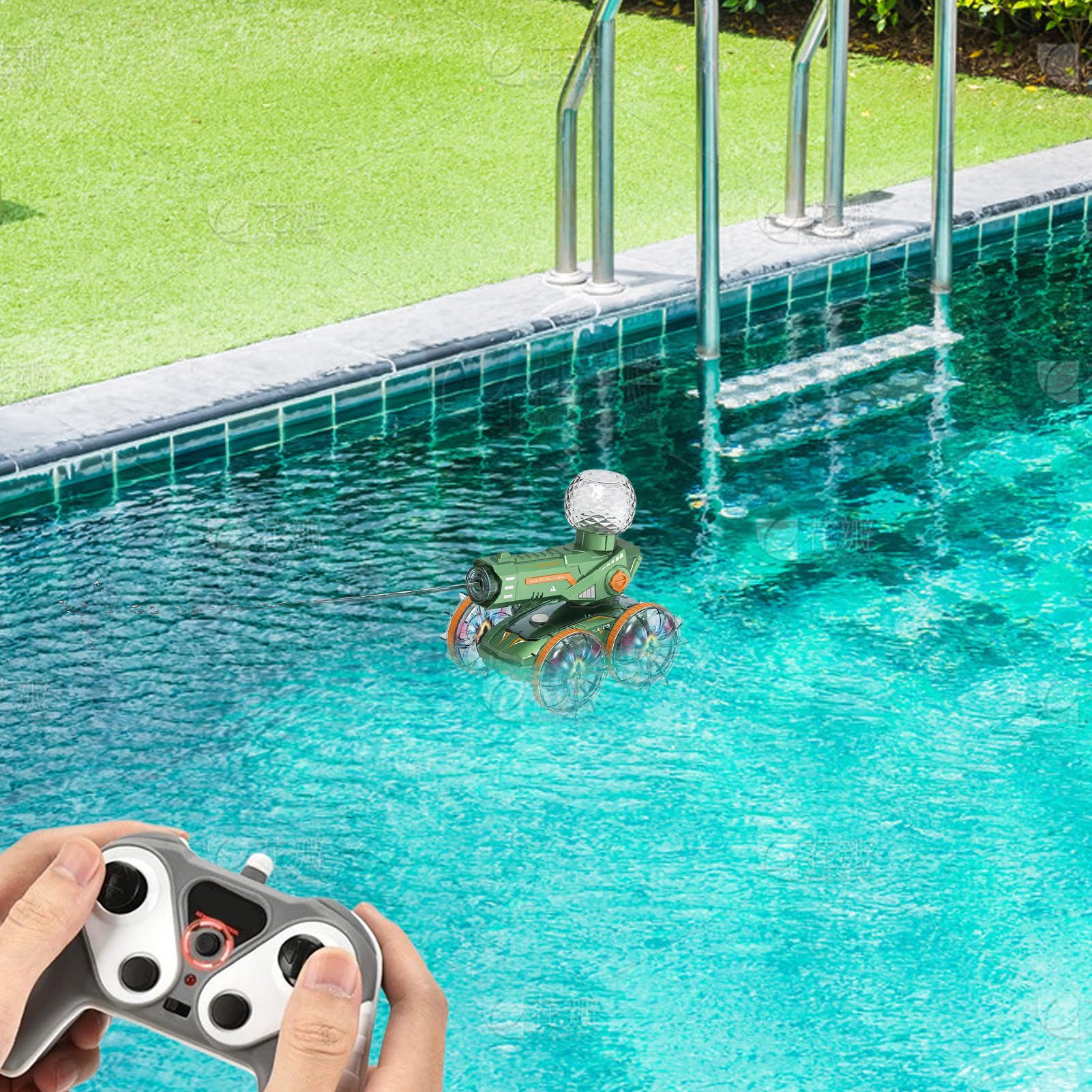 Auto Telecomandata Spruzzatore D'Acqua A Lungo Raggio LED | Giocattolo Da Corsa RC Per Terra E Acqua Per Spiaggia Piscina Corse Scontri In Giardino Drifting Indoor Rock Crawling Gare