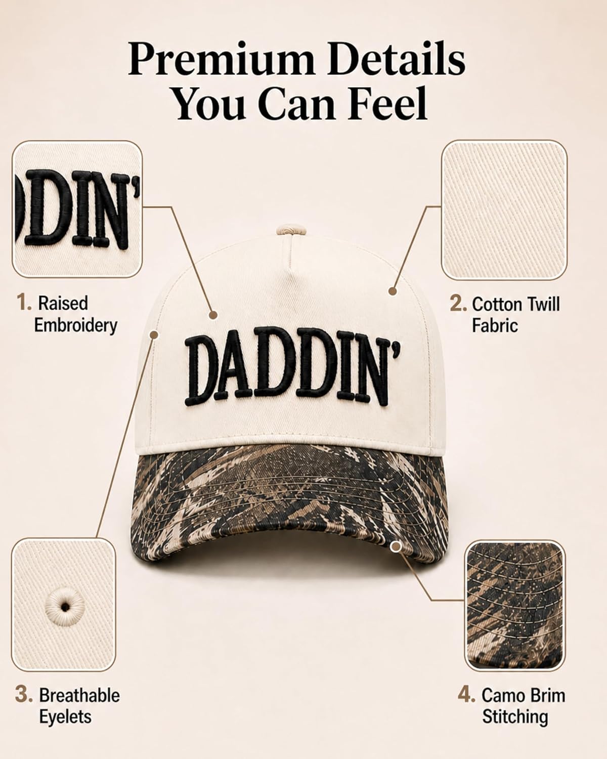 DADDIN’ Trucker Hat for Men, Embroidered Dad Baseball Cap, Fathers Day Funny Gifts for Husband Dad