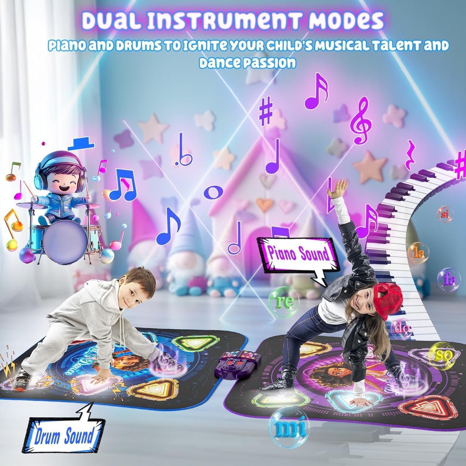 Dance Mat, 2025 Rechargeable Light-Up 2-Player Opposing Dance Pad with Bluetooth, 12-Button Music Dancing Toy, Christmas Birthday Gift for 3-12 Year Old Boys Girls - Image 4