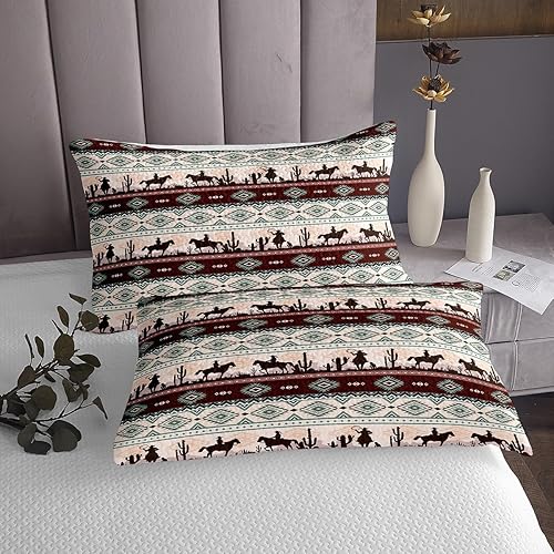 Miniatura 8 de Juego de cama de cuero vacuno abstracto marrón rústico a rayas empalmadas, tamaño individual, juego de edredón de animales de vaquero occidental