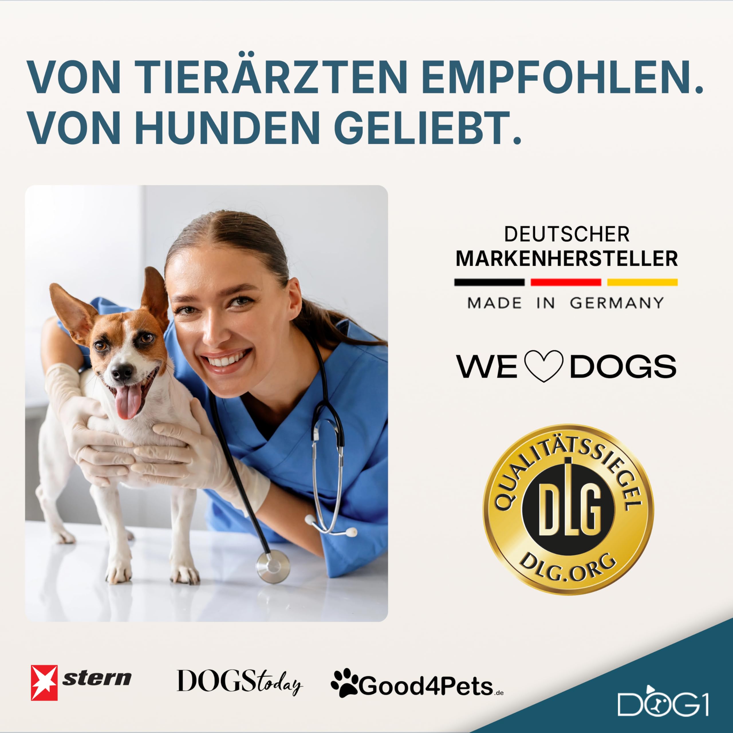 dog1® Zahnpflege Pulver für Hunde – Made IN Germany - Natürliches Mittel gegen Mundgeruch & Zahnstein - Zahnpflege Hund - Zahnputzflocken mit Zahnsteinentferner – Von Tierärzten entwickelt - 200 g
