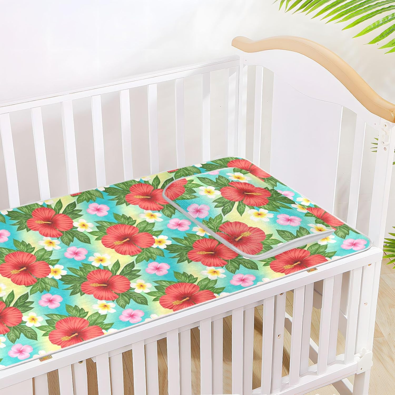 Summer Plumeria Hibiscus Flower Cooling Baby Mattress 28" x 52" Reusable Mattress Pads for Baby&Toddler
