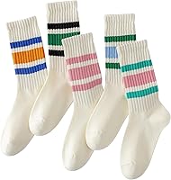 DarkCom Striped Seamless Crew Socks - 80% Cotton Comfort 5 Pairs for Men & Women, Breathable All-Day Wear