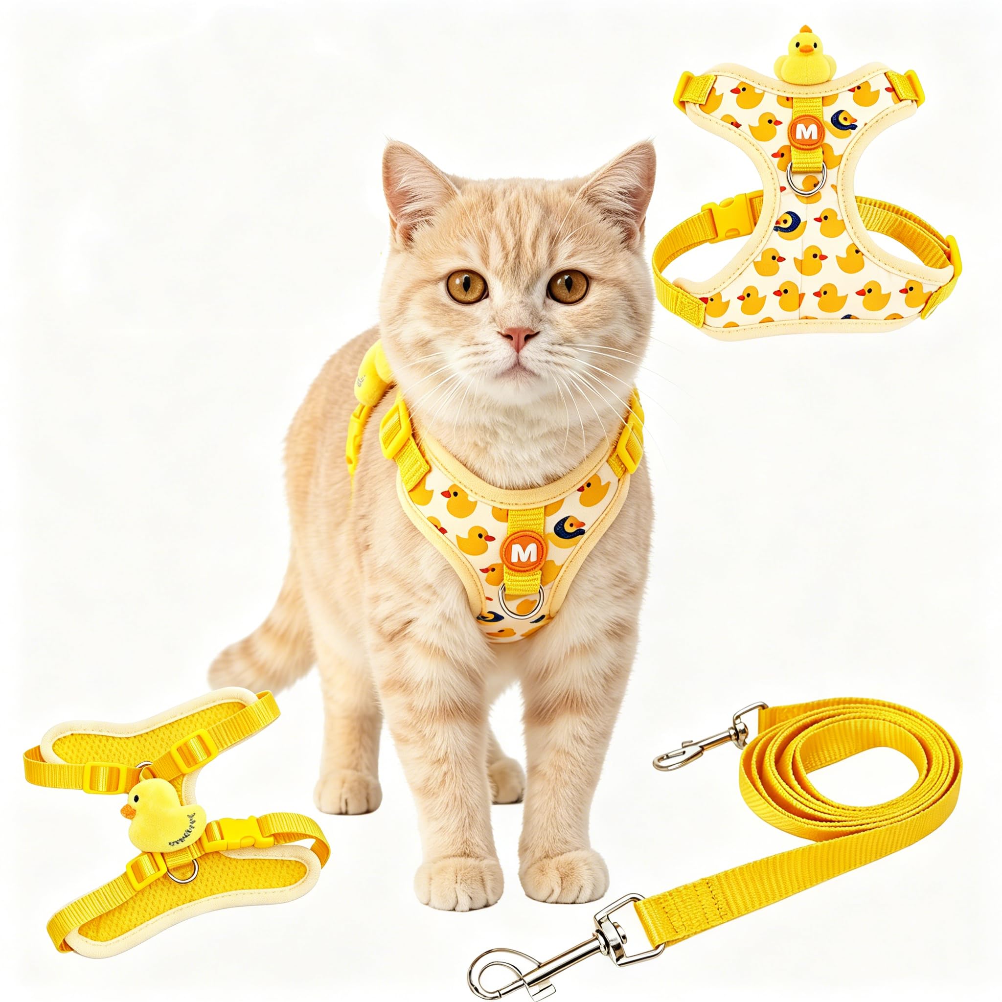 Cat Harness and Lead Set - Escape Proof Adjustable Kitten Vest with Safety Buckle, Breathable Mesh No Pull Pet Walking Gear for Small Cats & Puppies, M Size (Fits 8-16 lbs) with 1.2m Leash