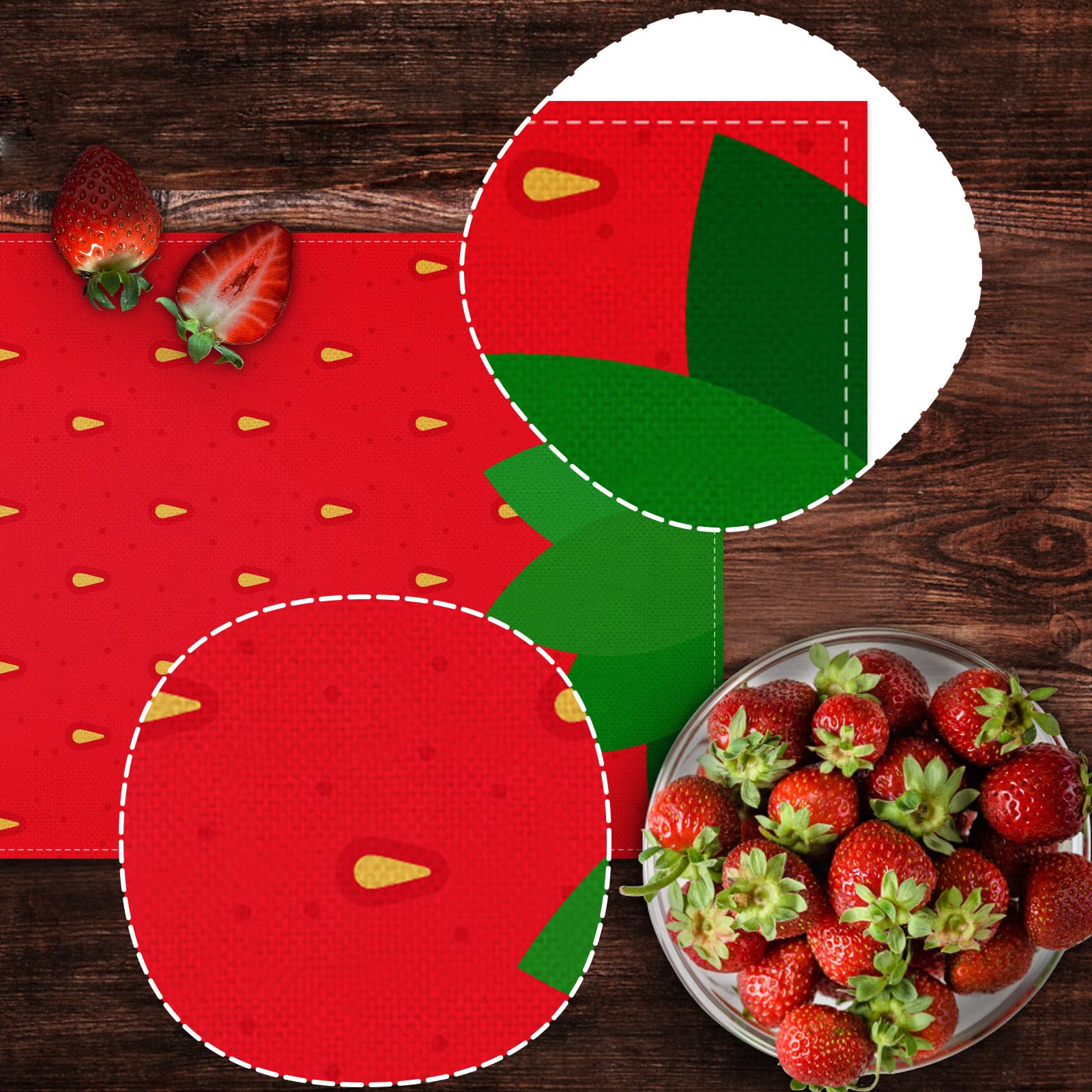 Strawberry Table Runner - 13x72 Inch Linen Spring Summer Decor For Parties, First Birthdays & Home - View #2