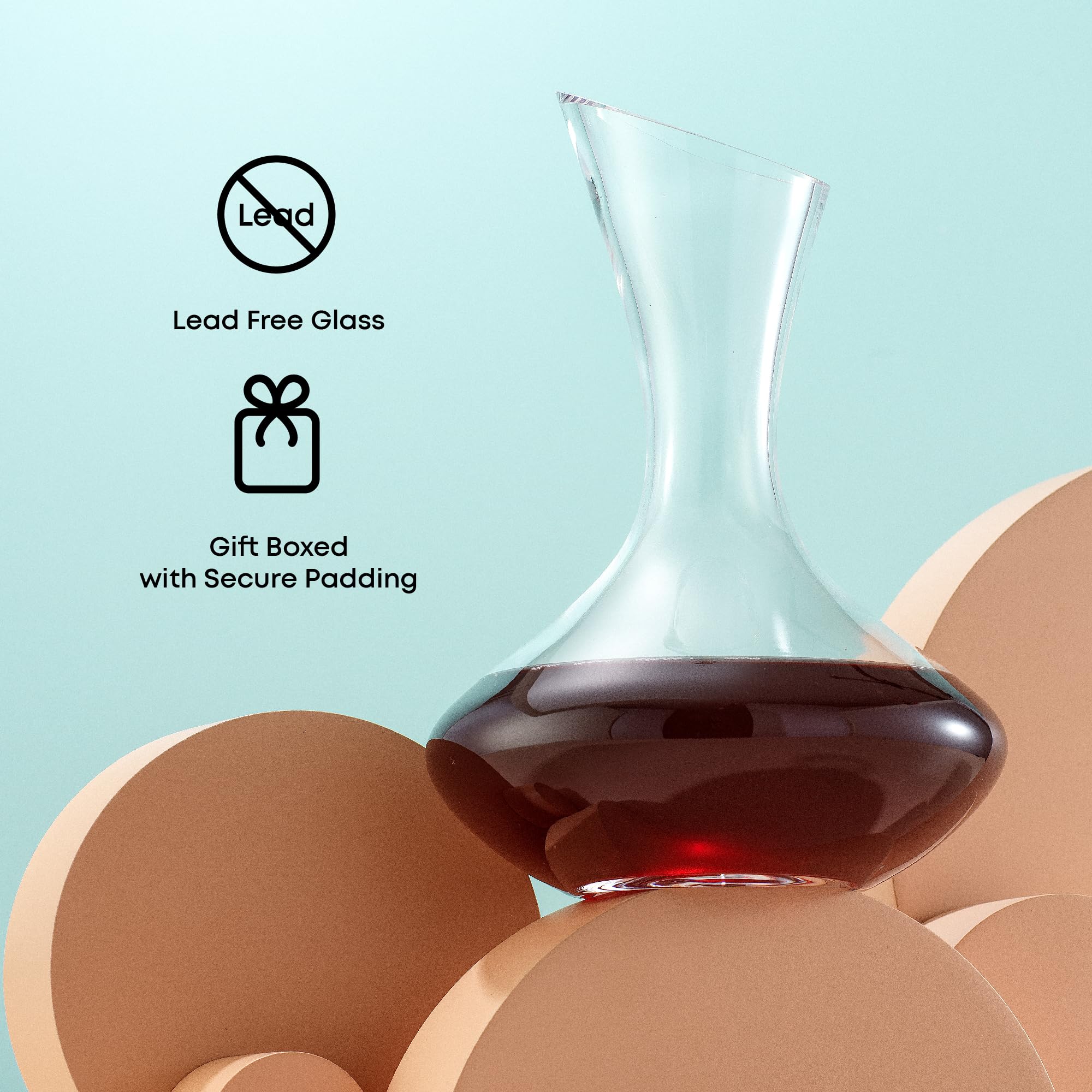 JoyJolt Lancia - Decantador de vino de cristal, aireador de vino hecho a mano, base de vidrio, diseño ultra elegante, boquilla inclinada fácil de verter para vino, 1200 ml