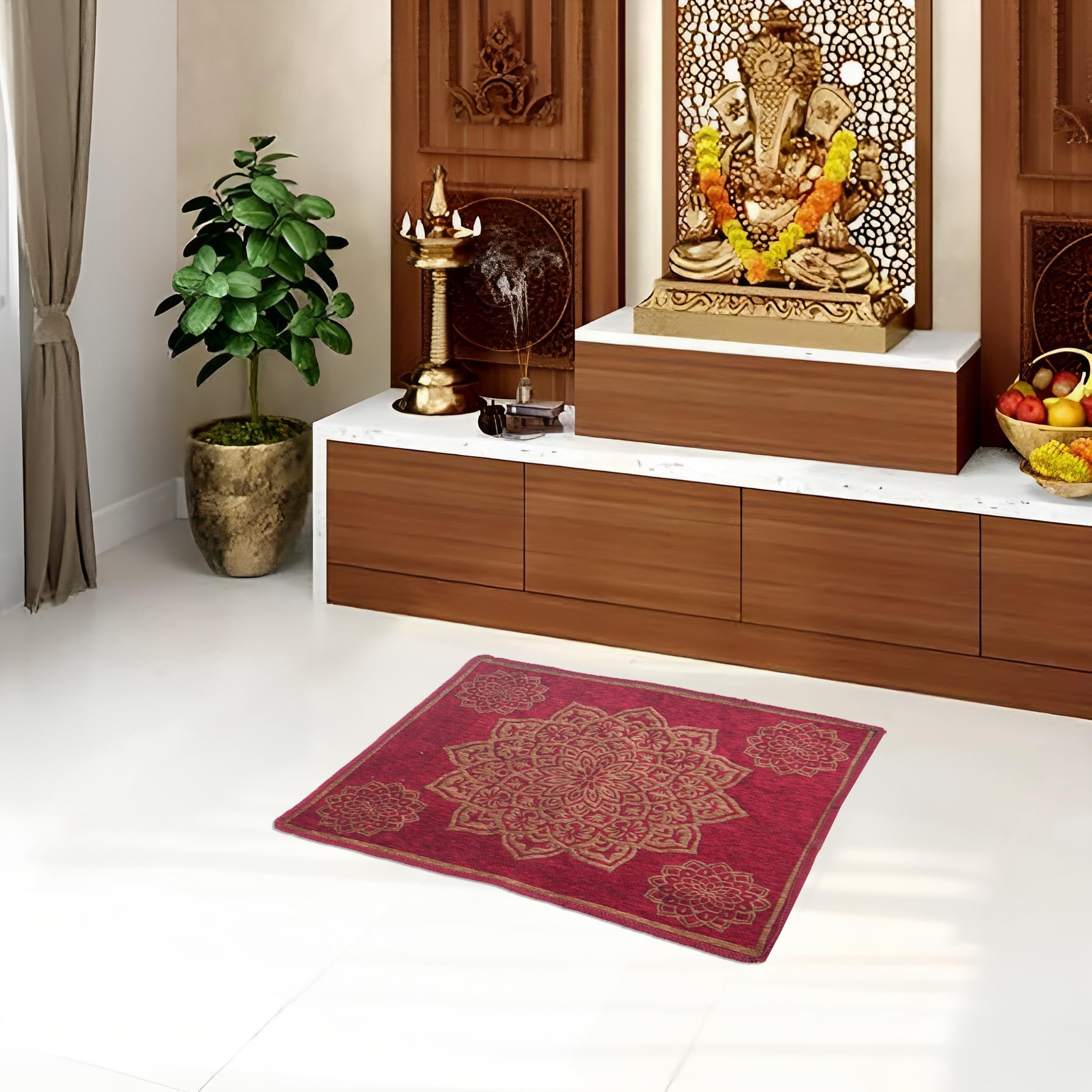 Prayer Mat | Velvet Aasan Mat Meditation Prayer Carpet Mat Pooja Aasan Mat | Rangoli Square Prayer Mat | Traditional Prayer Mat | Large | Size 2 x 2 Feet (Maroon Pack of 1)-picture-32