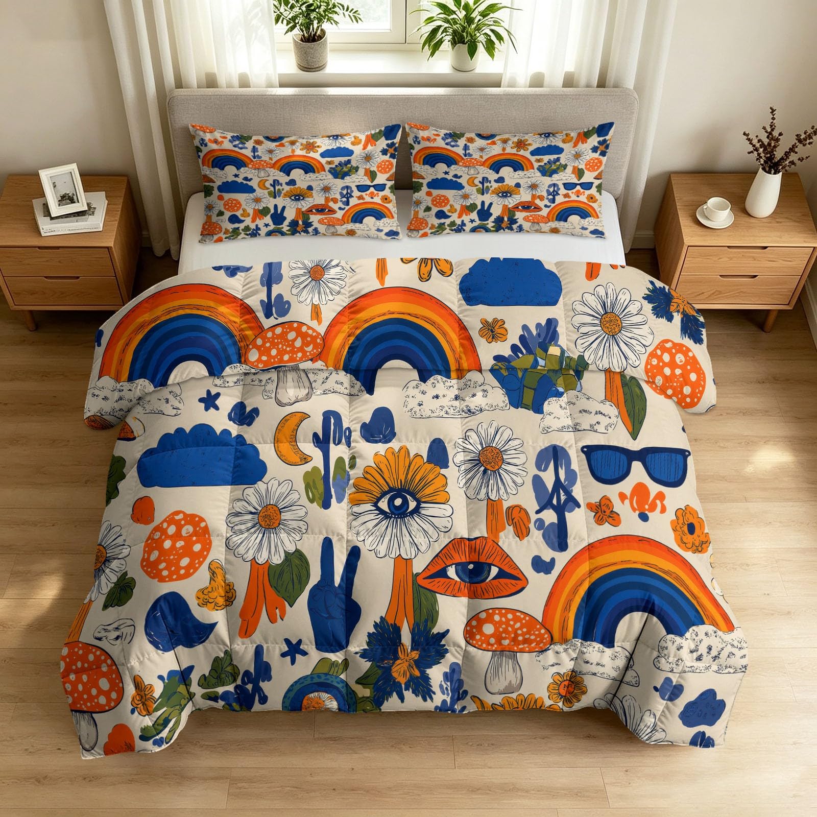 Edredón doble de margaritas de 200x200 cm lavable para primavera y verano