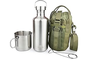 Canteen 42oz Single Wall Stainless Canteen with 24oz Nested Camping Cup and Carrier Bag
