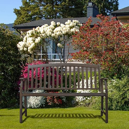 Miniatura 2 de Grand patio Banco de jardín para exteriores de 52 pulgadas, bancos de jardín con marco recubierto de polvo de metal libre de óxido y respaldo de