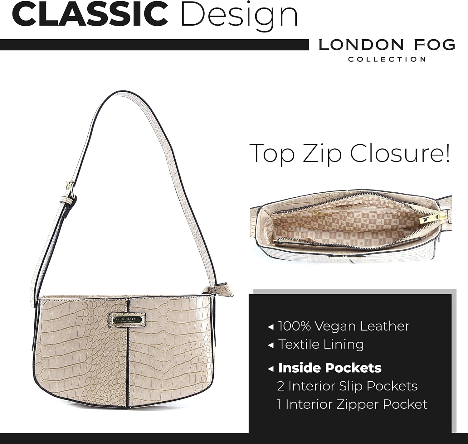 LONDON FOG ASTOR and IRIS Shoulder Bag for Women with Adjustable Strap