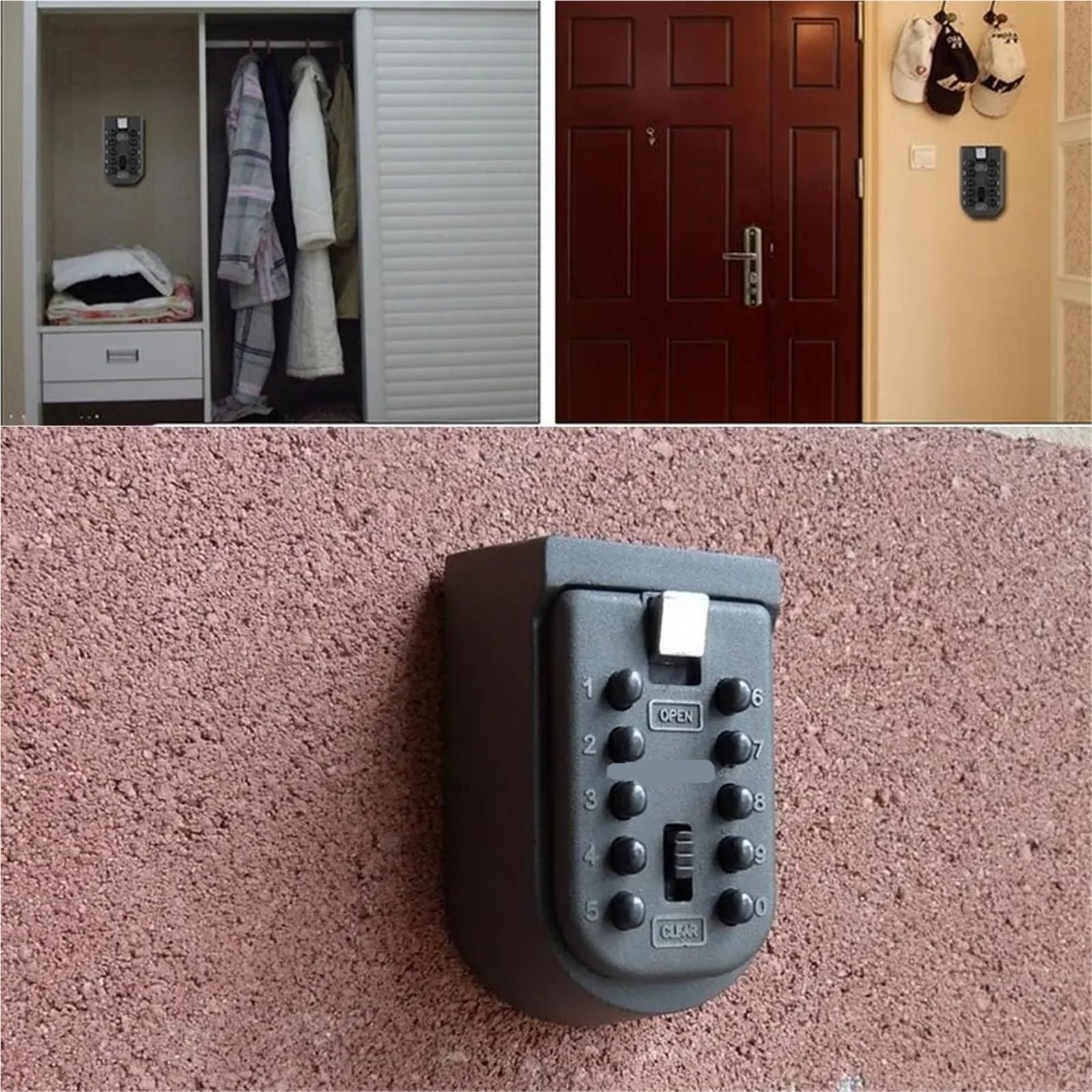 Caja fuerte para llaves montada en la pared con contraseñas digitales Combinat Lock 10, funda resistente a la intemperie, almacenamiento seguro de llaves para oficina en casa y uso en exteriores.