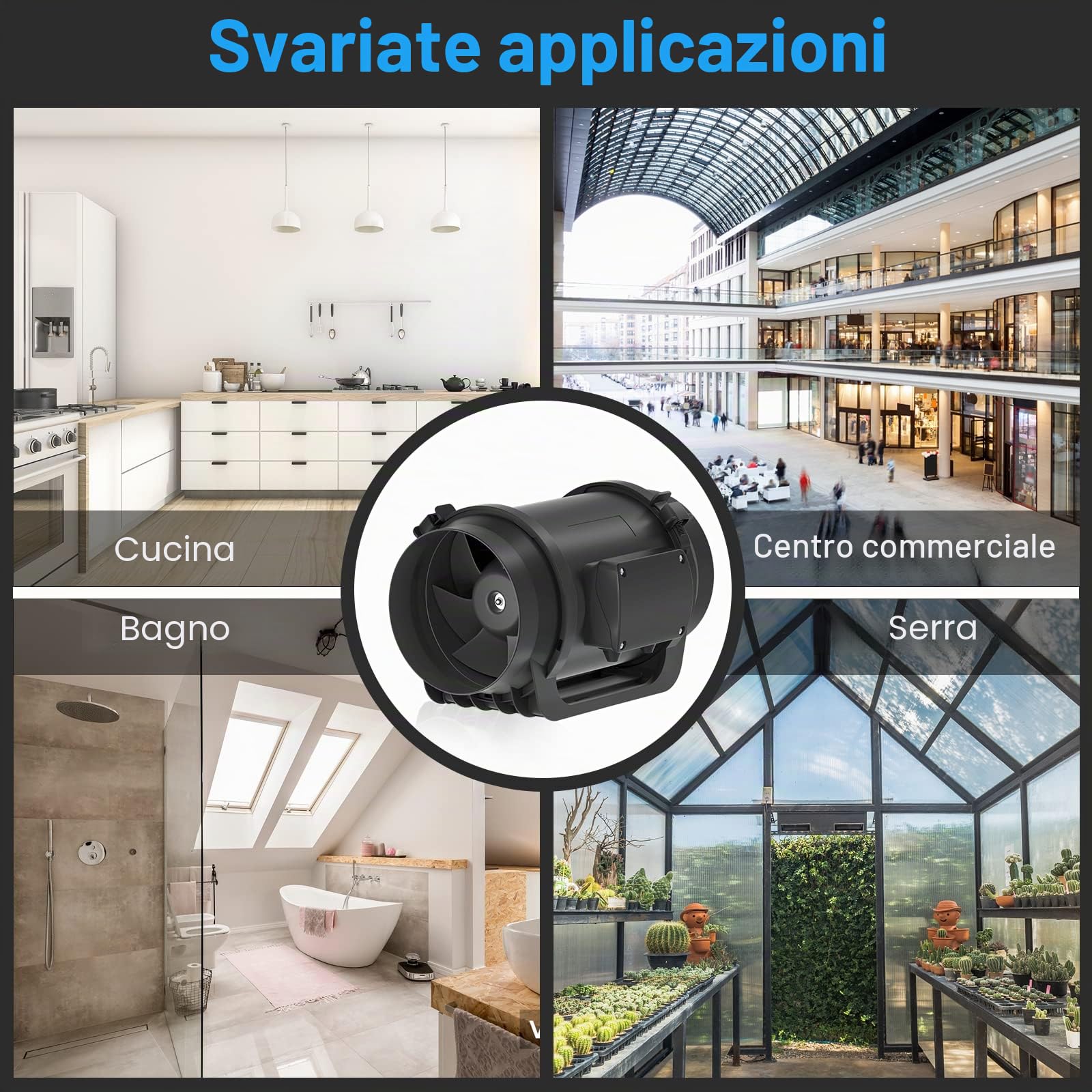 Hon&Guan Ventilatore di scarico Regolabile 150mm Silenzioso, con Regolazione della Velocità, Risparmio Energetico 798 m3/h per Bagno Riscaldamento Raffreddamento Tende di Crescita Ospedali