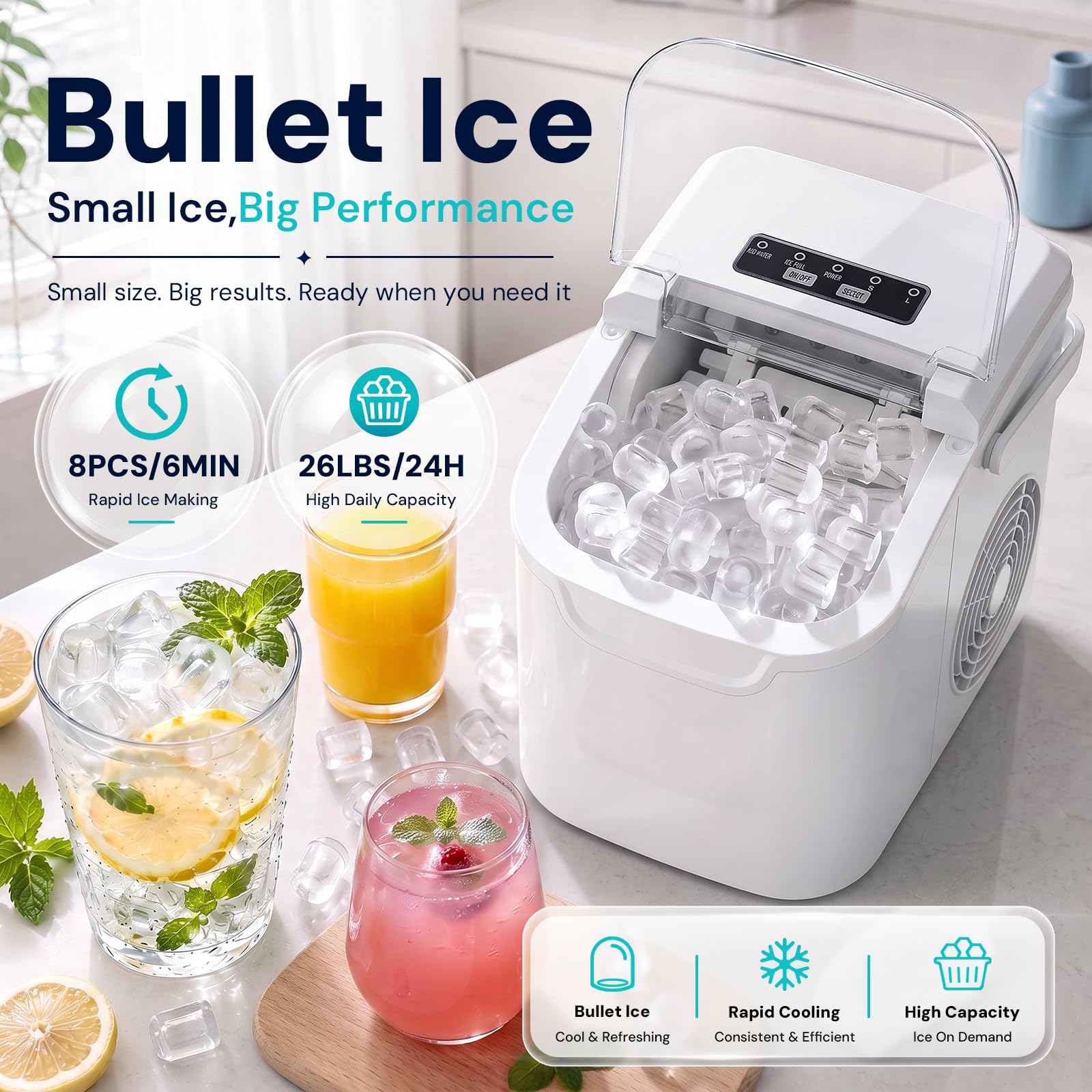 Amazon.co.jp: Kismile ポータブル製氷機 ハンドル付き - 27ポンド/24H