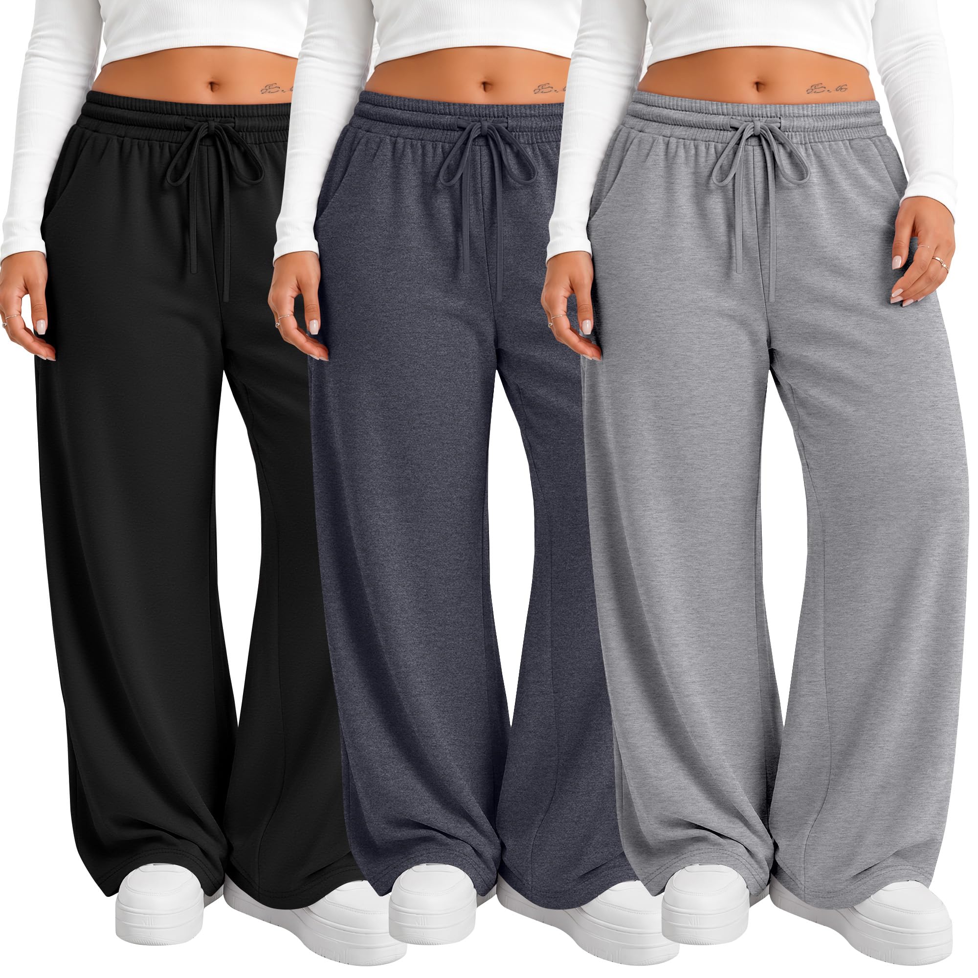 Neer 3 Pack Women's Plus Size Sweatpants Wide Leg Athletic Pants
