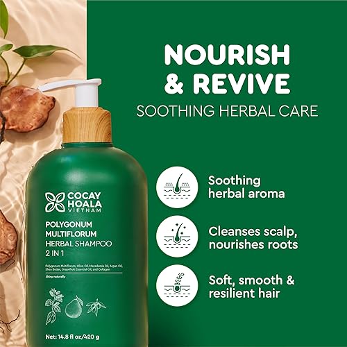 Miniatura 2 de Vietnam's Touch Champú de hierbas COCAY HOALA Polygonum Multiflorum 2 en 1 Fortalece las raíces débiles, reduce la caída del cabello, revive