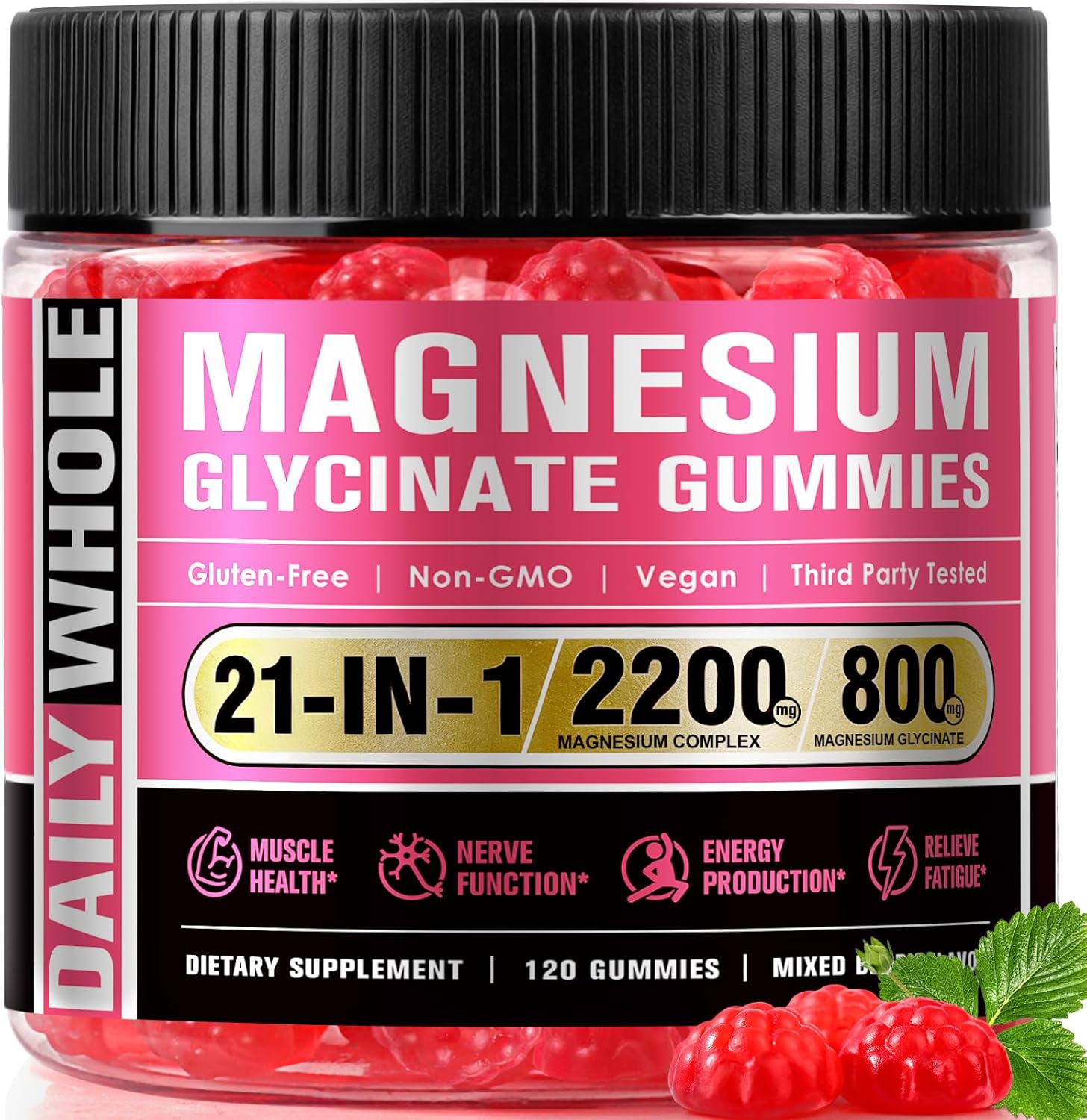 Magnesium Glycinate Gummies 21 in 1, 2200MG Magnesium Complex with Glycinate, Malate & Vitamin B12, High Absorption&Advanced Supplement,Third-Party Tested,120 Gummies