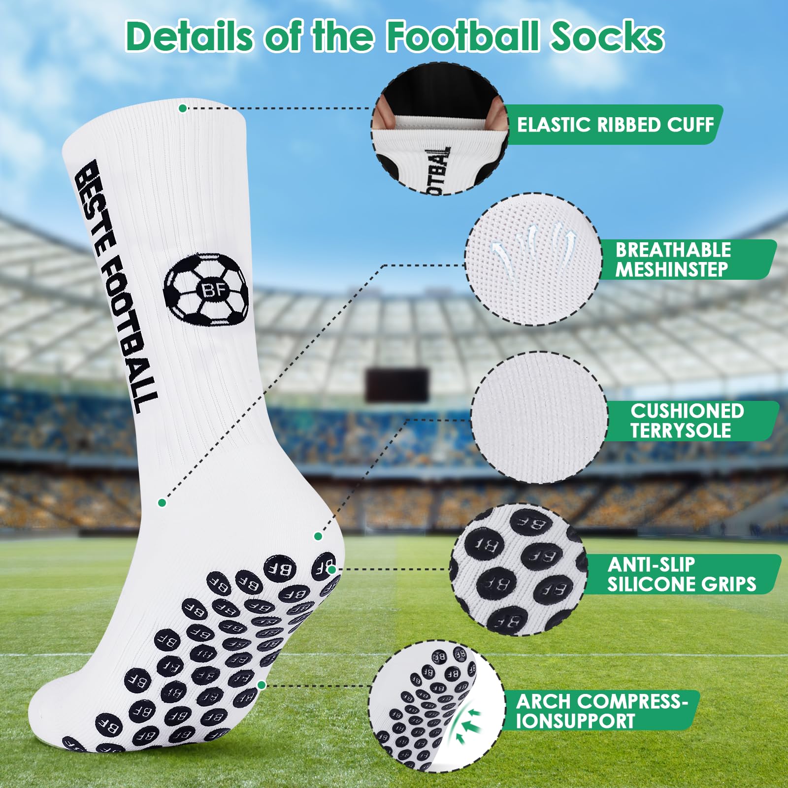 3 Pares Calcetines Futbol Antideslizantes 35-38 39-42 43-46, Non-Slip Football Socks para Hombre Mujer & Niños, Transpirable & Absorbe Sudor Grip Socks Football para Baloncesto Tenis