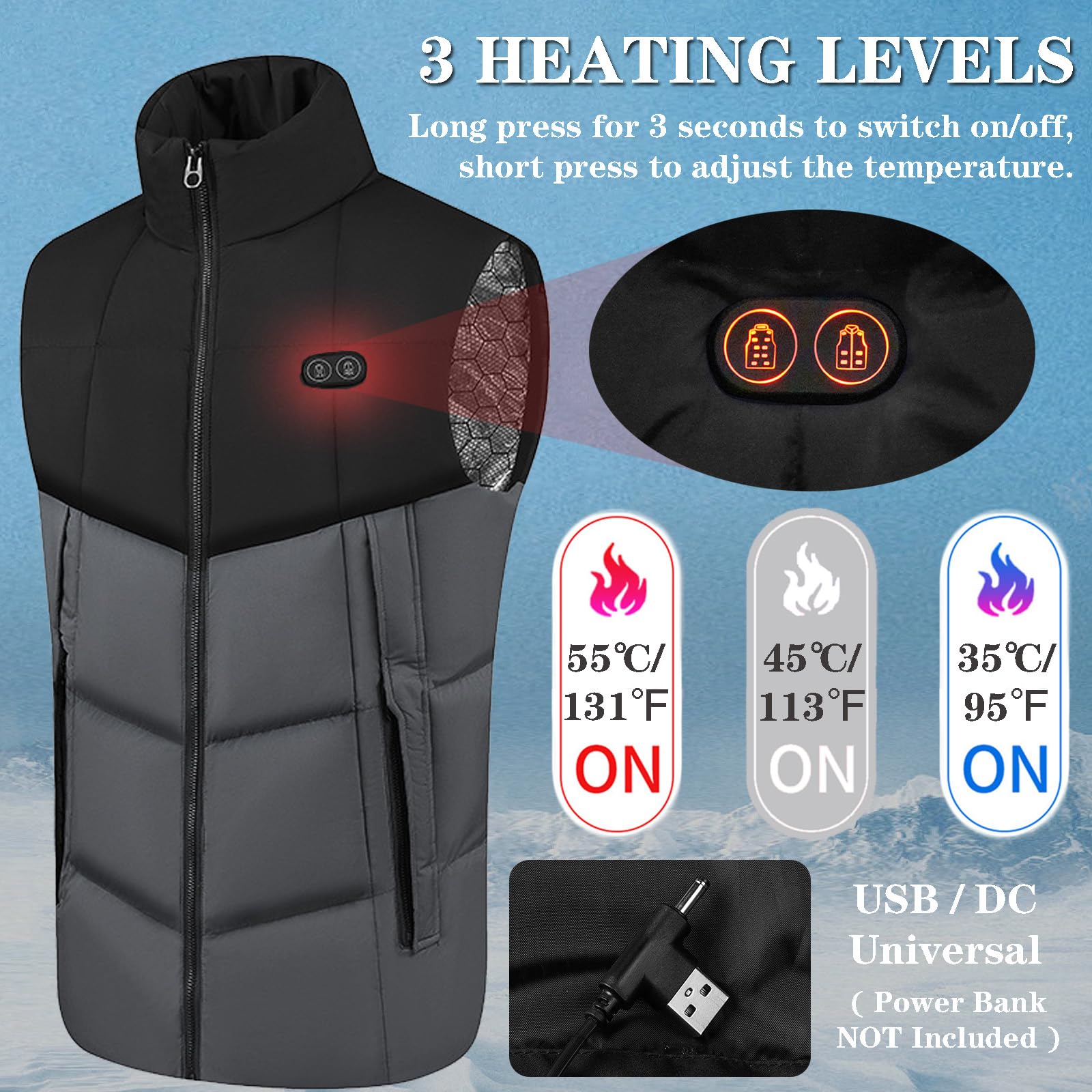 Gilet Riscaldato da Uomo Gilet Riscaldante Elettrico Intelligente A 17 Zone, Giacca Riscaldata Leggera, Cappotto Caldo, Batteria Non Inclusa